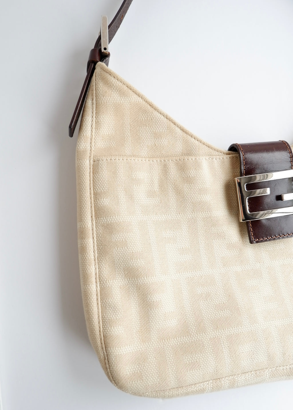 Authentic Preowned Vintage Fendi Ivory Canvas Zucca Shoulder Bag