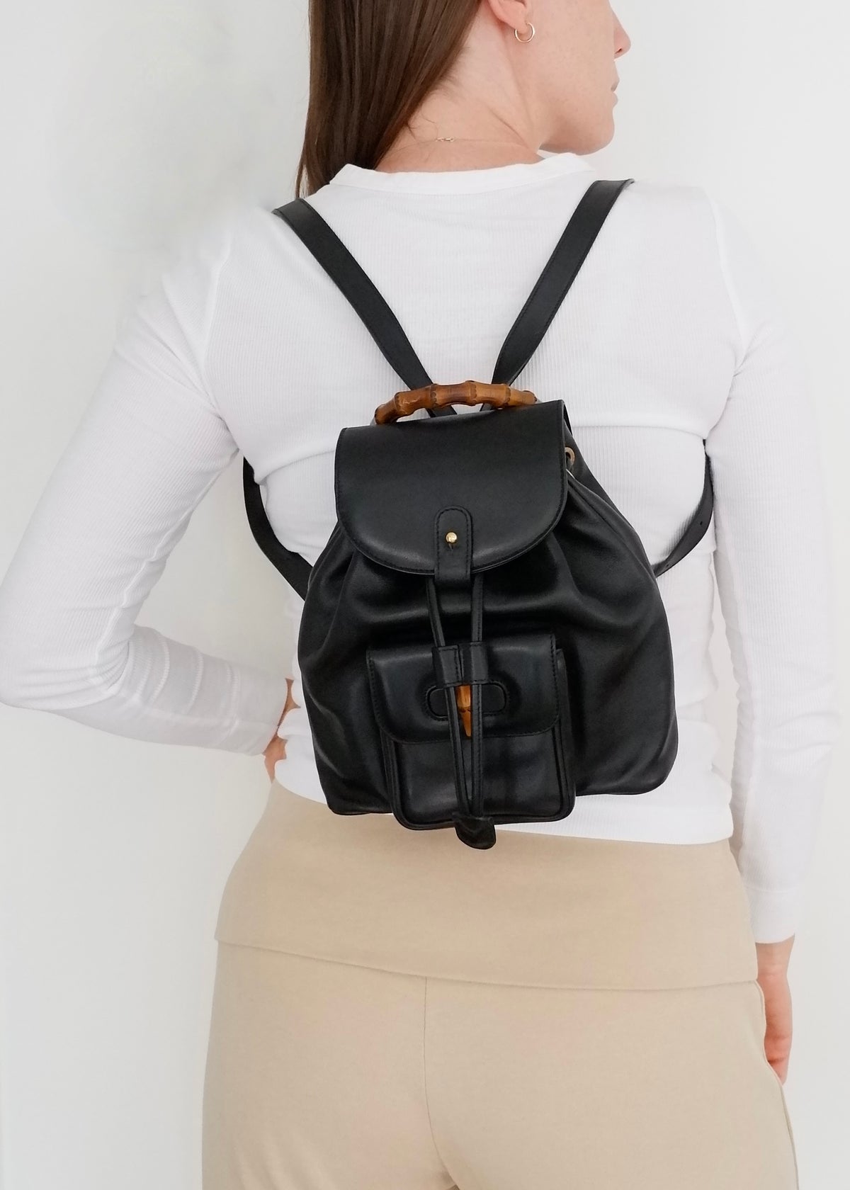 Preowned Gucci Black Leather Bamboo Micro Backpack