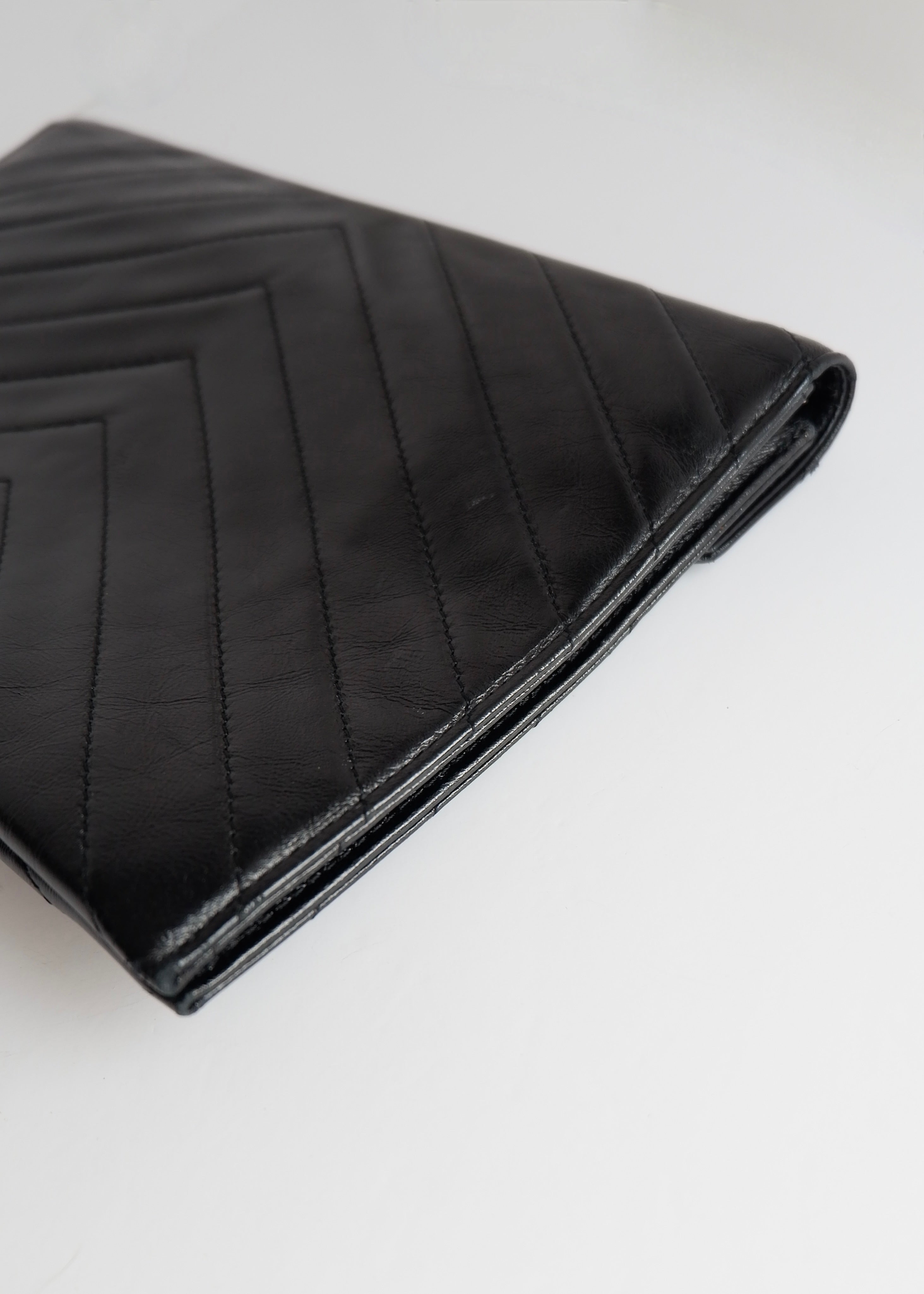 Authentic Preowned Vintage Yves Saint Laurent Black Leather Clutch
