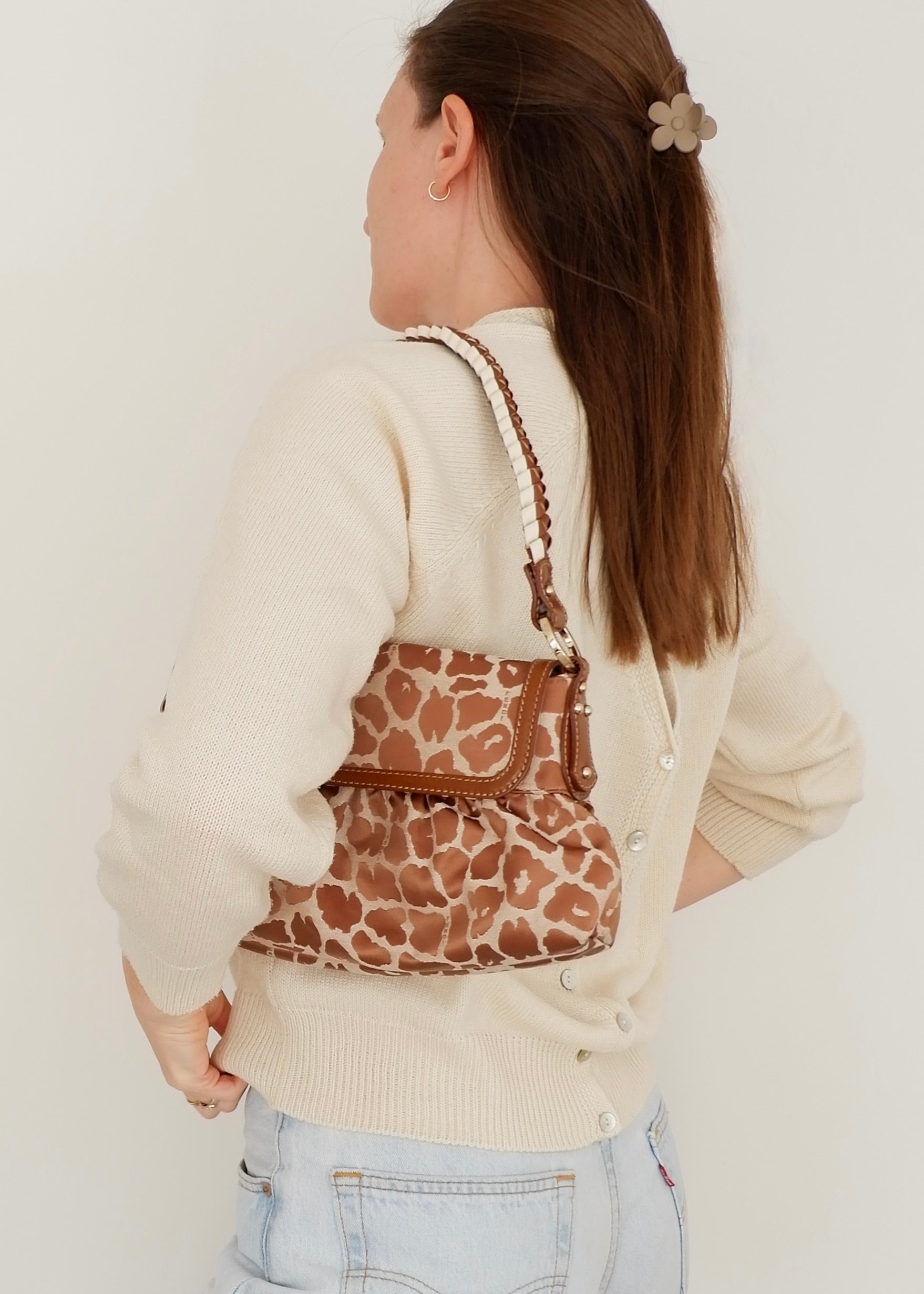 Authentic Preowned Fendi Brown Leopard Fabric Chef Shoulder Bag