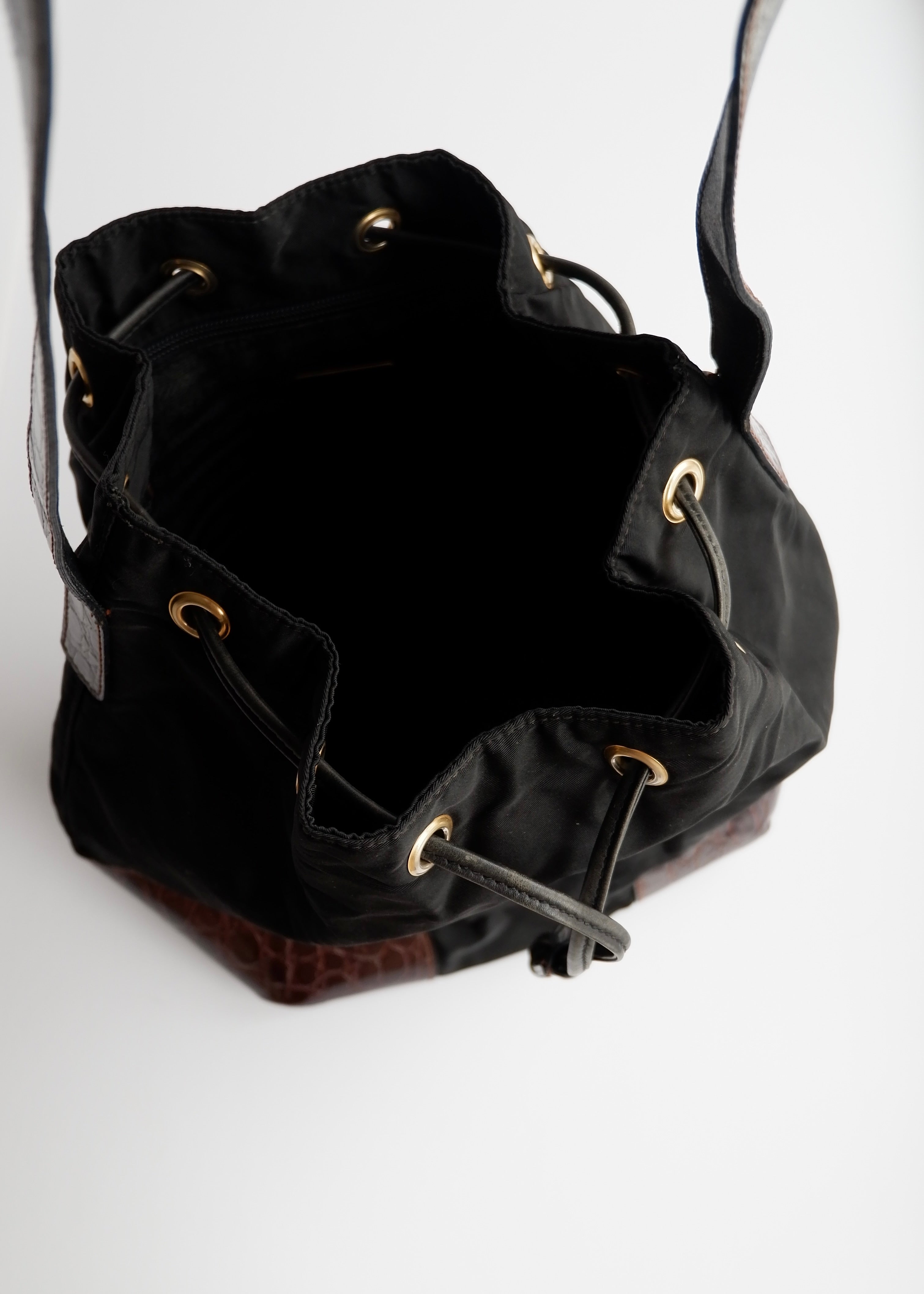 Authentic Preowned Prada Black/Brown Nylon/Leather Bucket Shoulder Bag