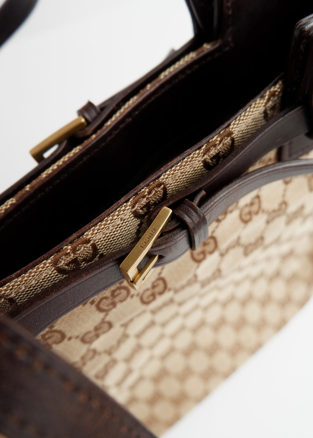 Authentic Preowned Gucci Brown GG Canvas Leather Buckle Shoulder Bag