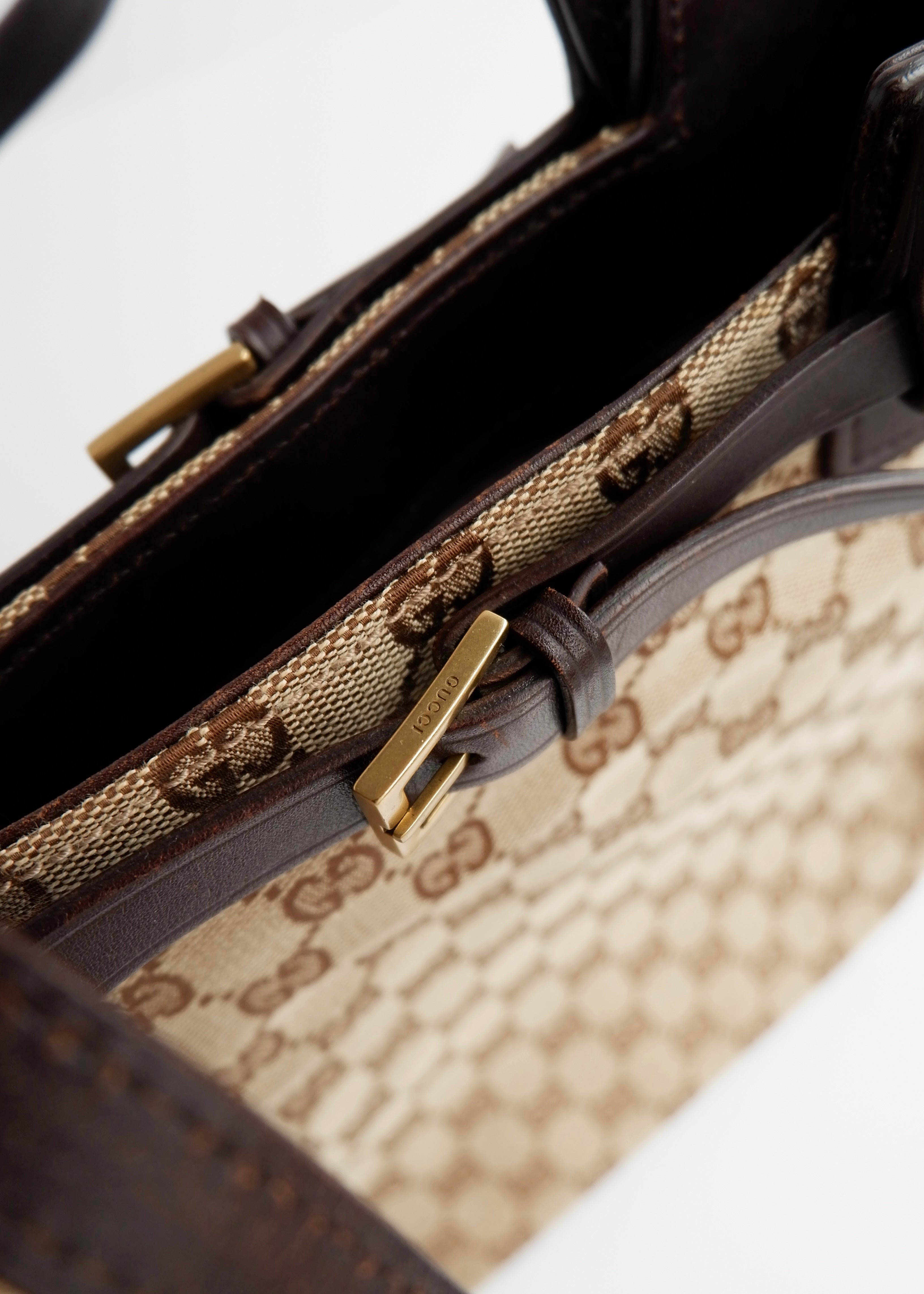 Authentic Preowned Gucci Brown GG Canvas Leather Buckle Shoulder Bag