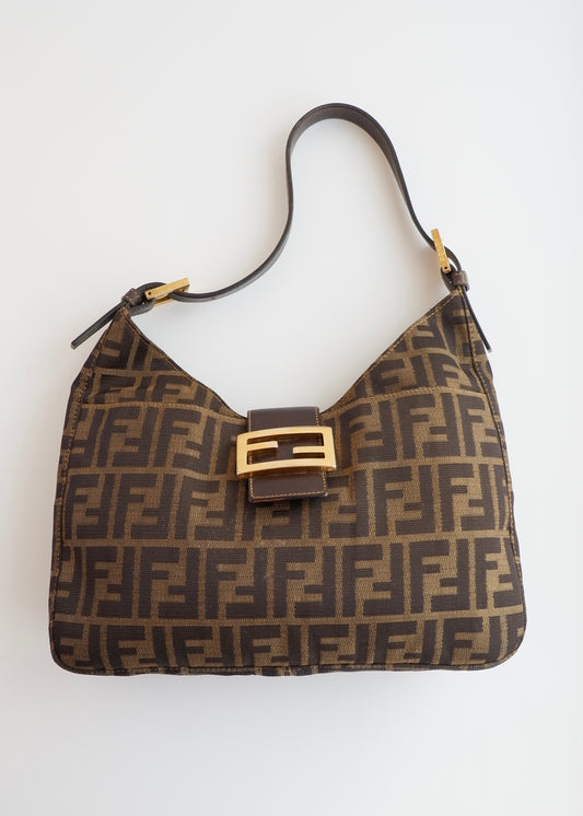 Authentic Preowned Fendi Brown Canvas Zucca Hobo Shoulder Bag