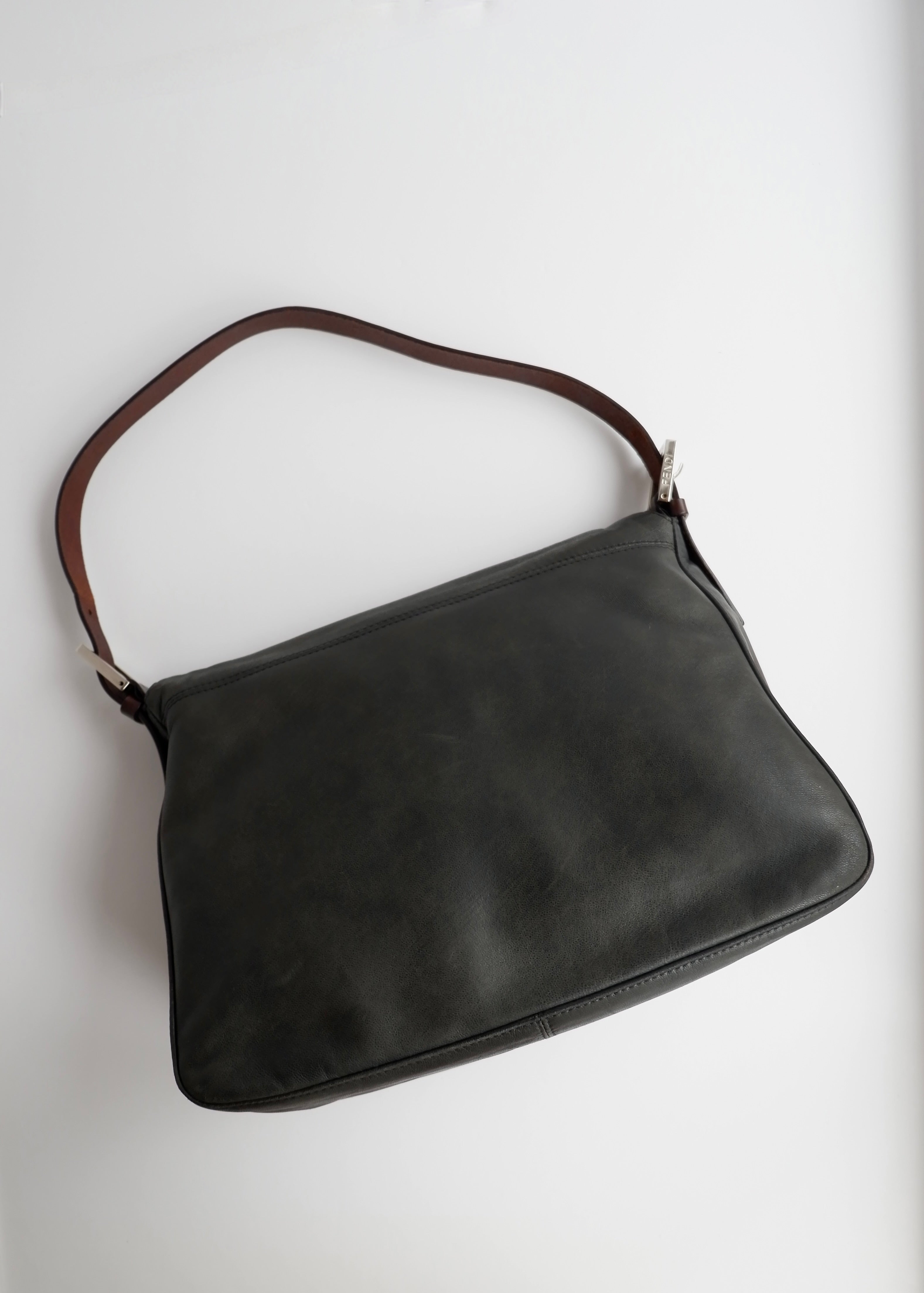 Authentic Preowned Fendi Black/Brown Leather Mamma Baguette Shoulder Bag