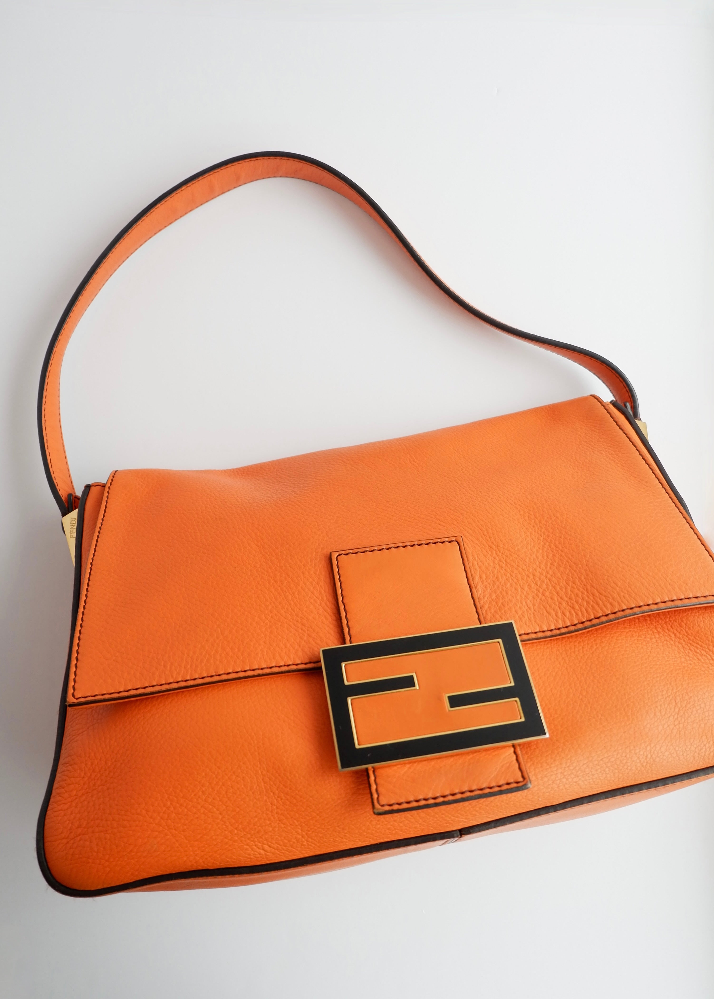 Authentic Preowned Fendi Orange Leather Mamma Baguette