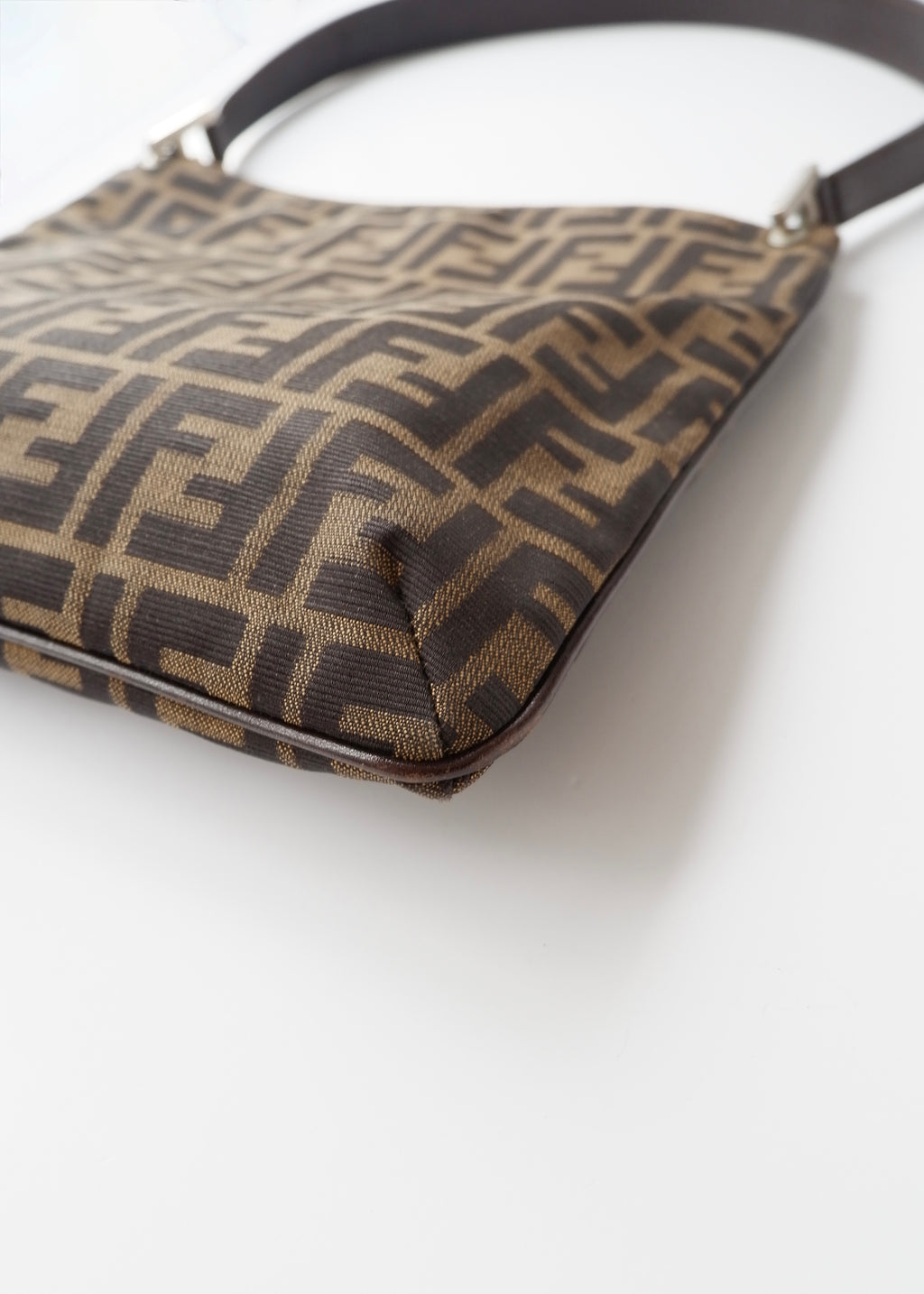 Preowned Vintage Fendi Brown Zucca Canvas/ Leather Shoulder Bag