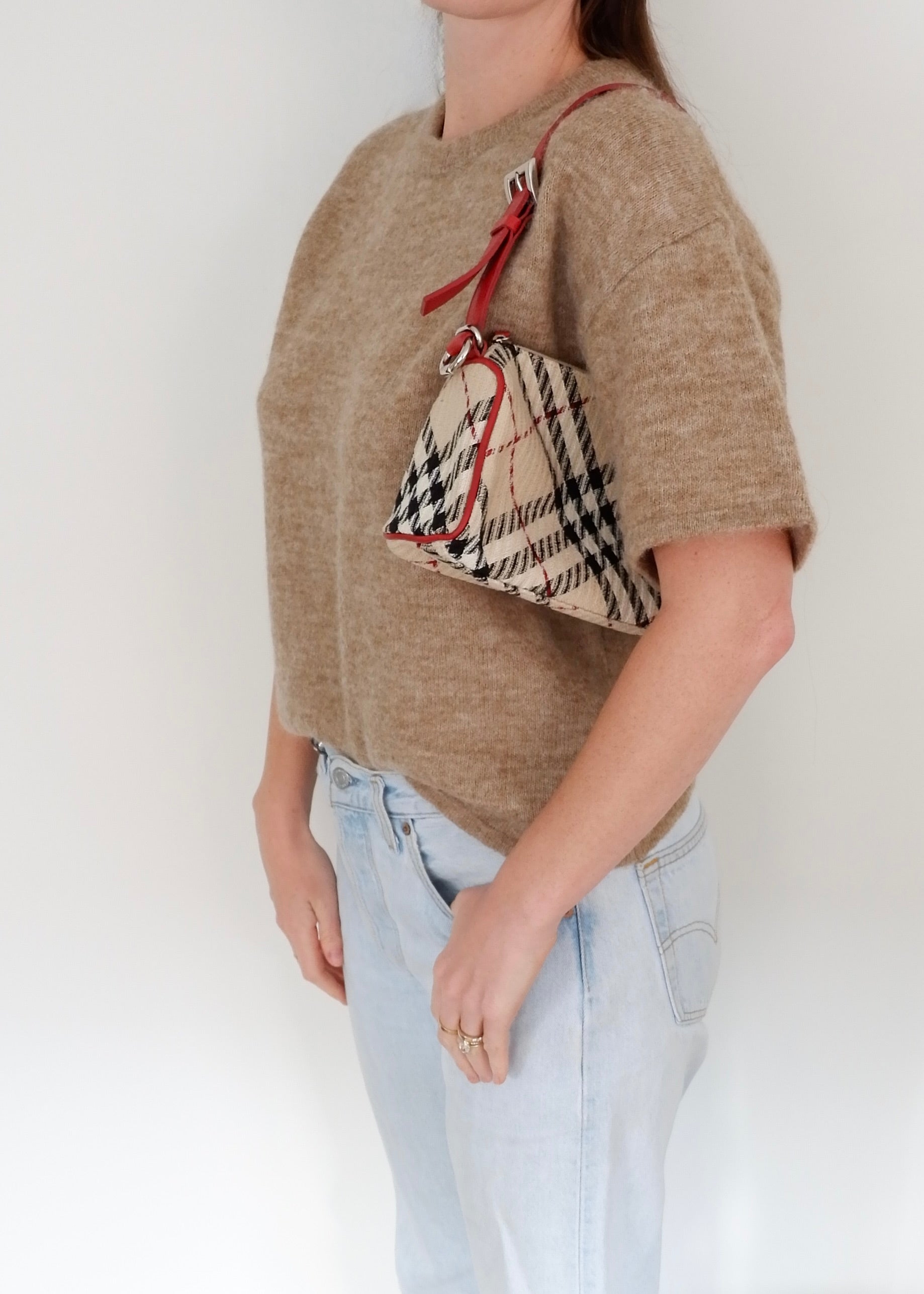 Authentic Preowned Burberry Red Novacheck Shoulder Bag
