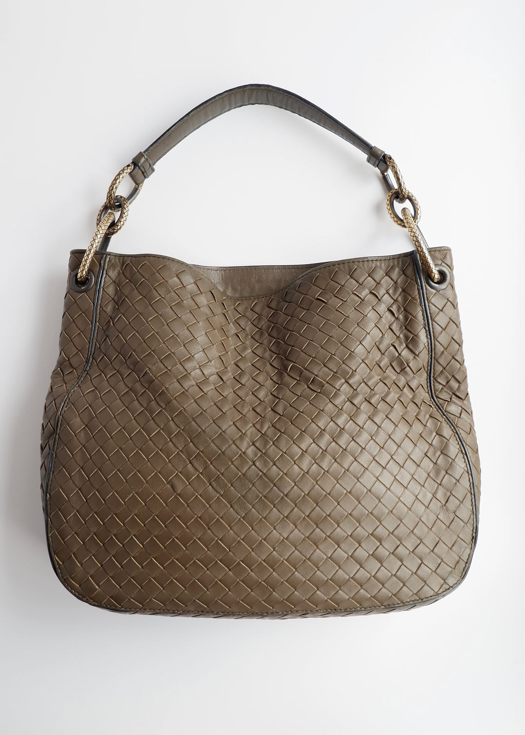 Authentic Preowned Bottega Veneta Intrecciato Khaki Shoulder Bag