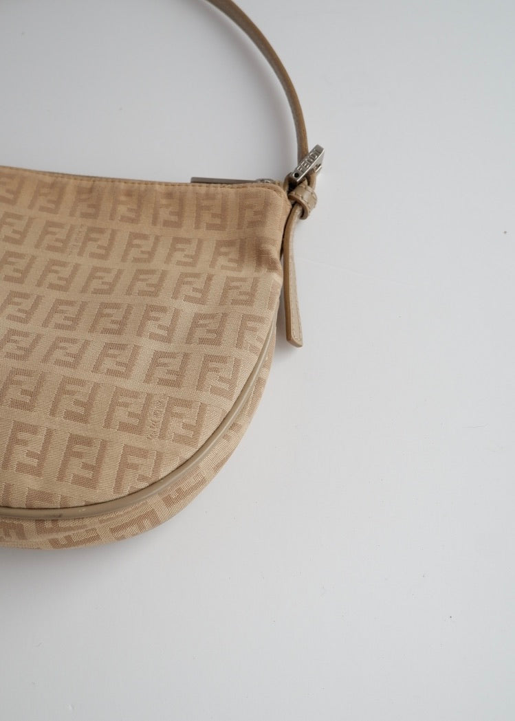 Authentic Preowned Fendi Light Beige Zucchino Small Shoulder Bag