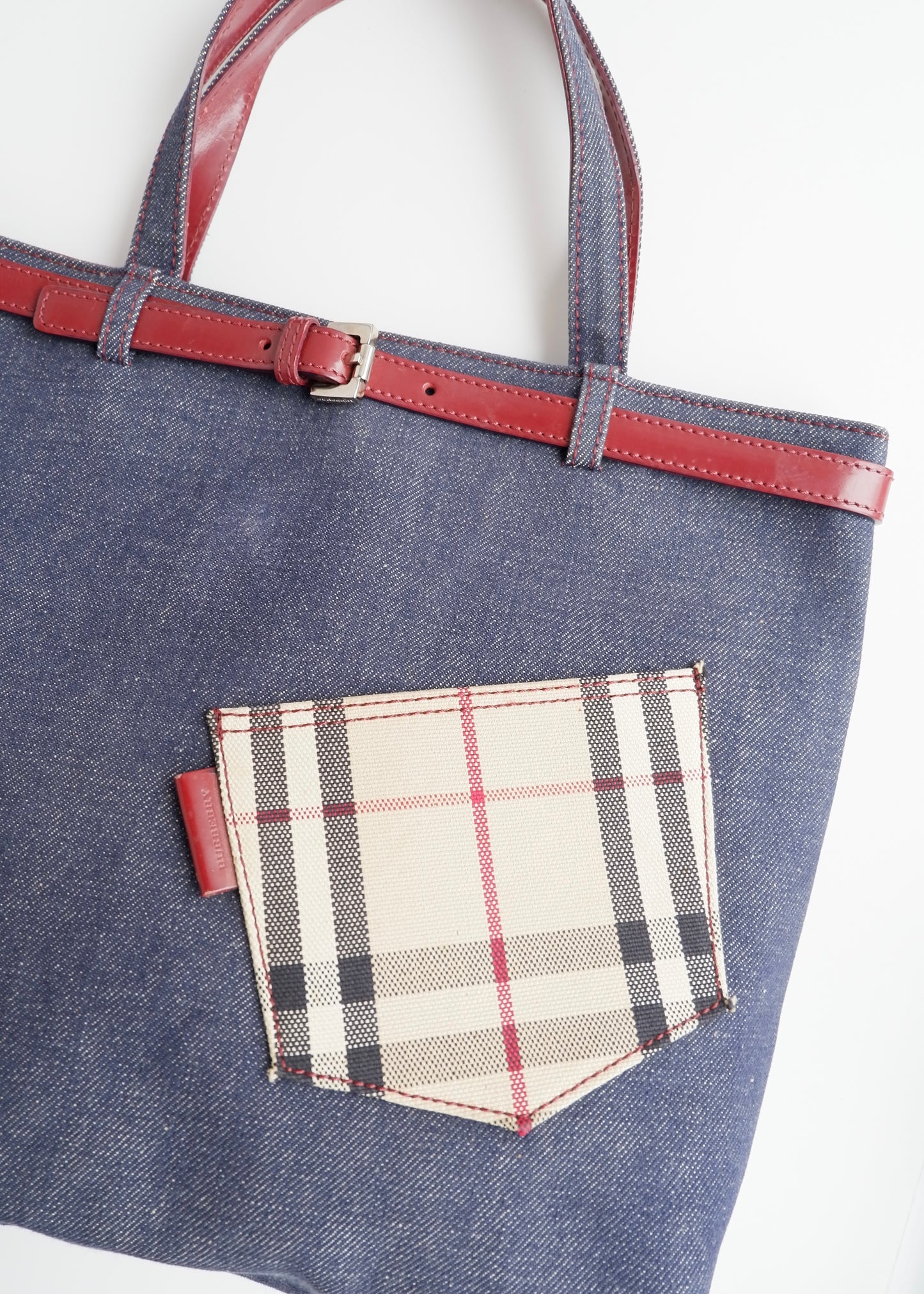 Authentic Preowned Vintage Burberry Novacheck Denim Pocket Tote