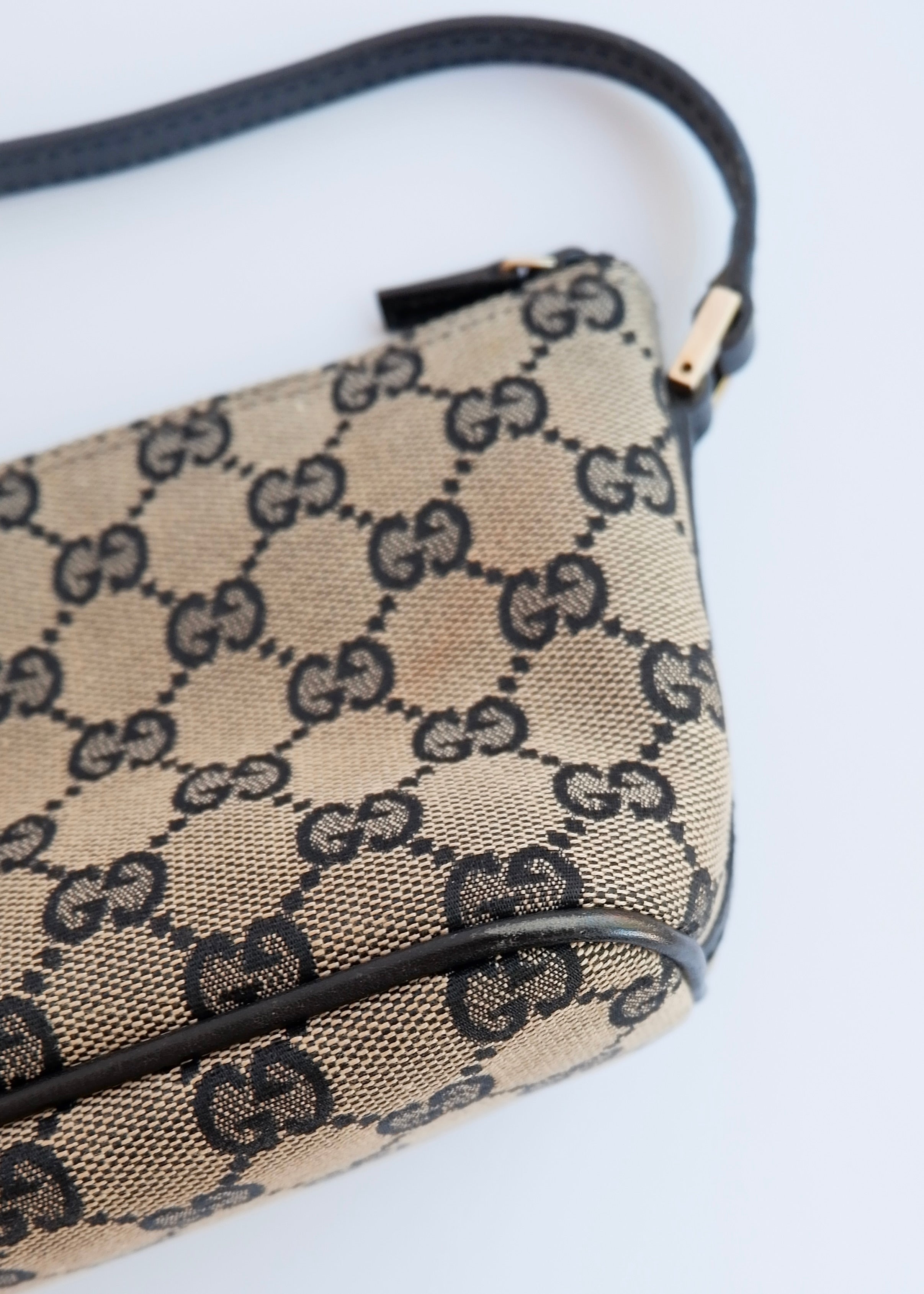 Authentic Preowned Gucci Black GG Canvas Boat Pochette Shoulder Bag