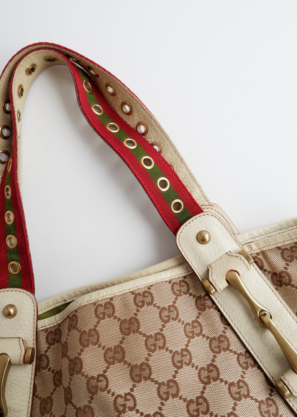 Authentic Preowned Gucci White GG Canvas Sherry Line Hobo Shoulder Bag