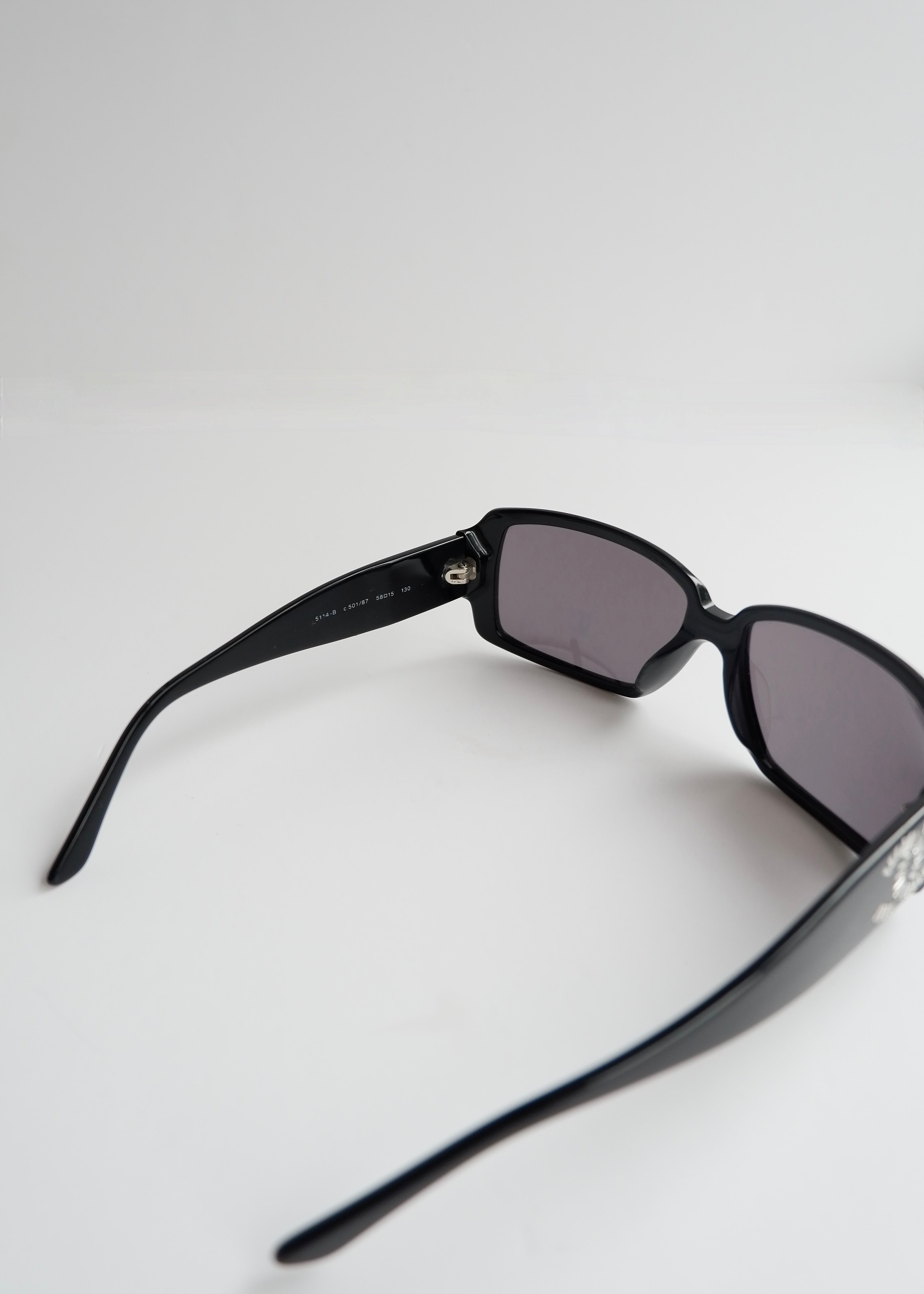 Authentic Preowned Chane Black Square Frame Rhinestone Sunglasses