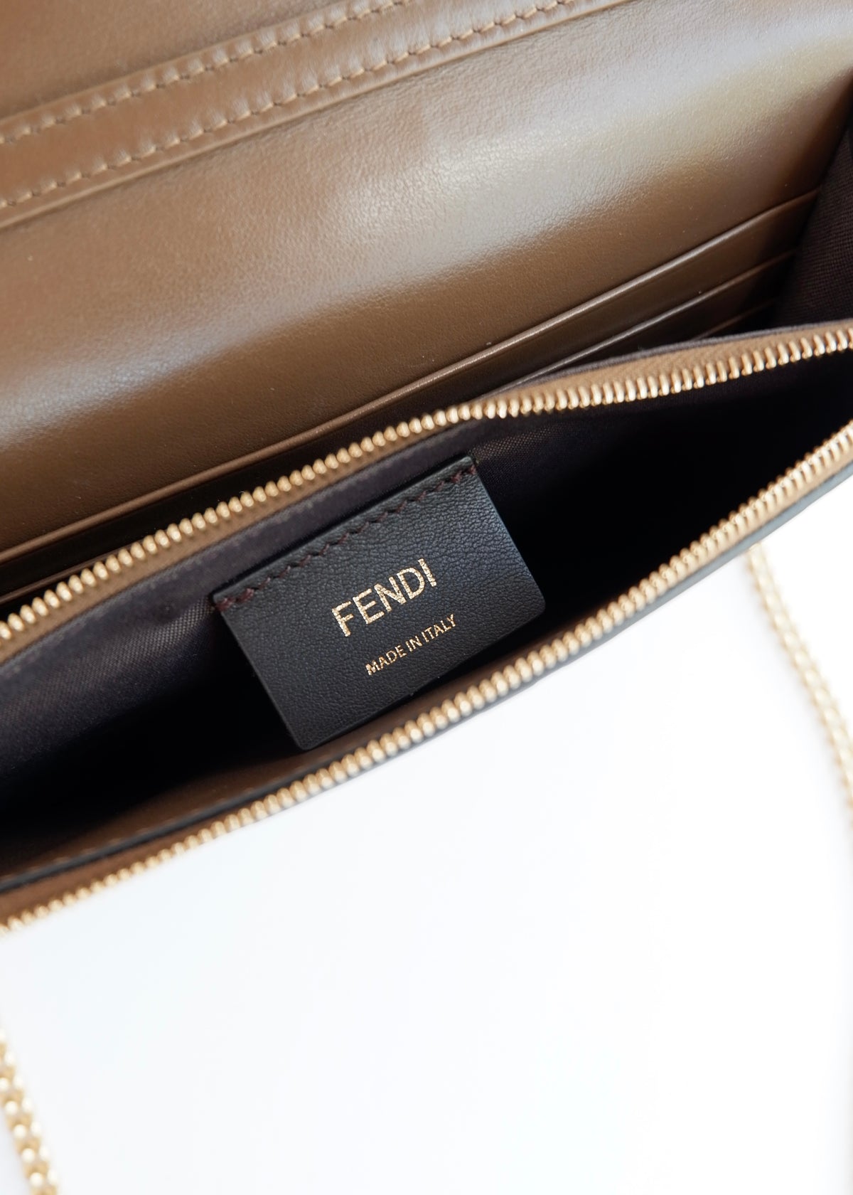 Preowned Fendi Brown Zucca Embossed Leather Wallet on Chain
