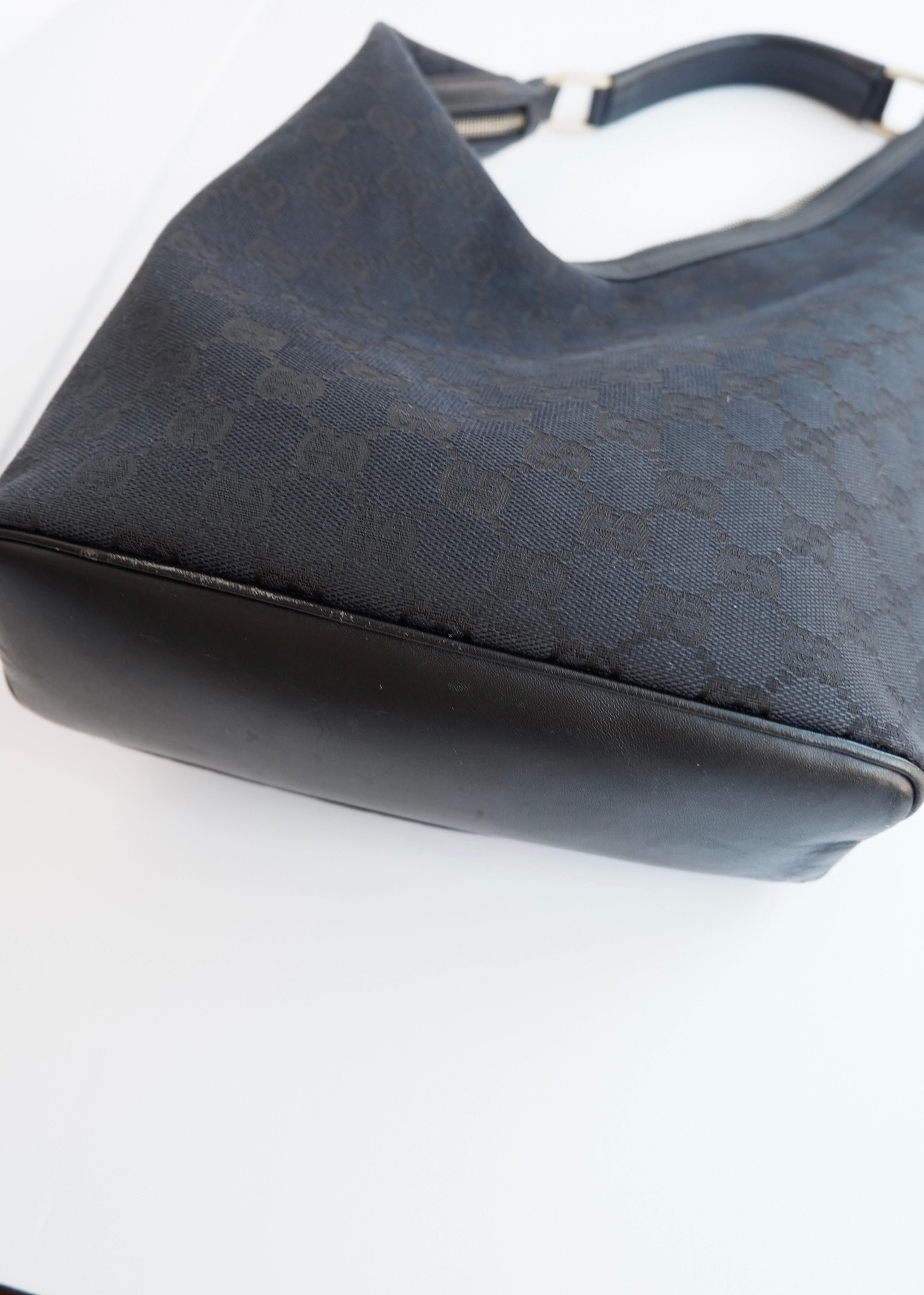 Authentic Preowned Gucci Black GG Canvas/ Leather Hobo Shoulder Bag