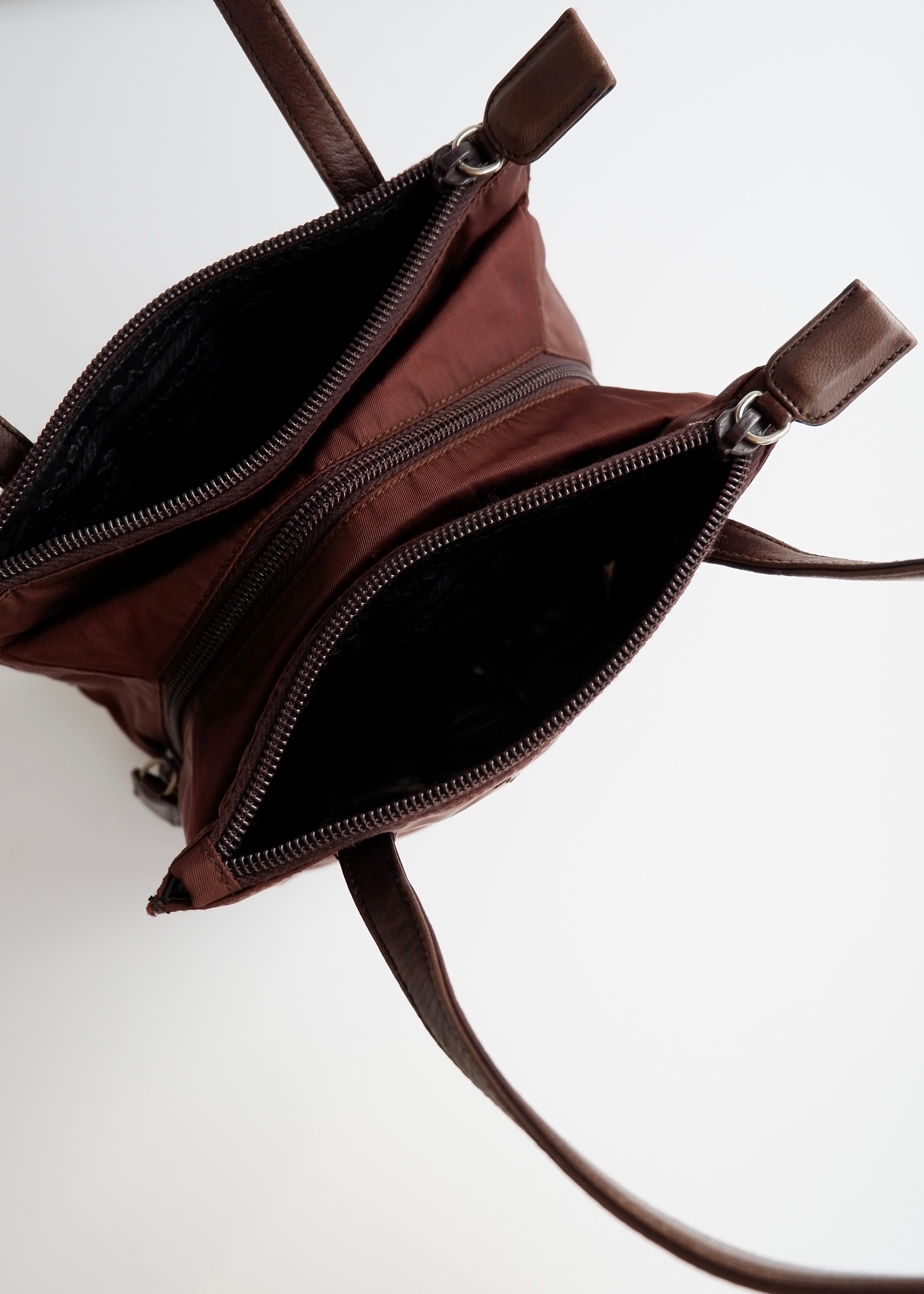 Authentic Preowned Prada Brown Nylon Leather Handle Handbag