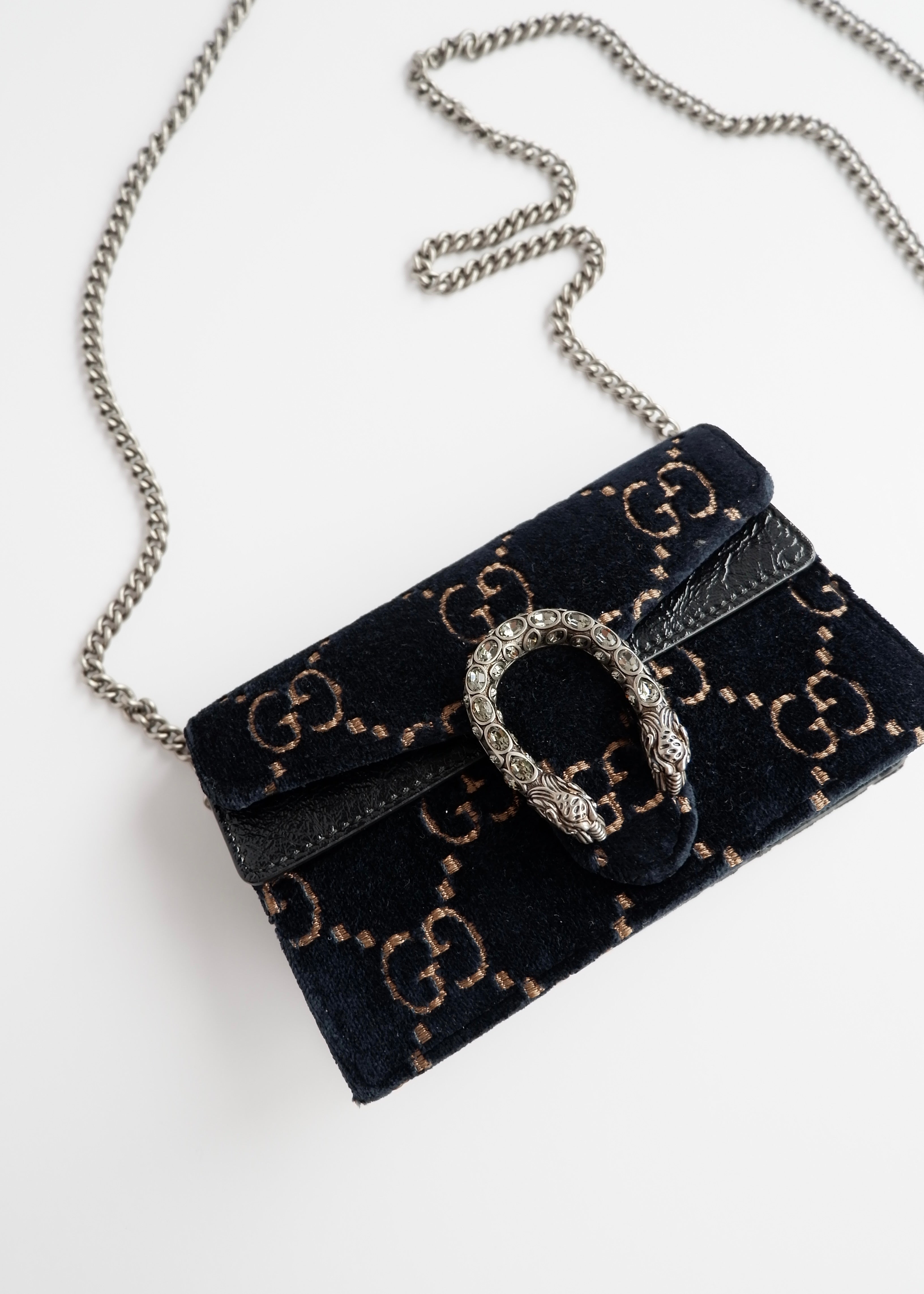 Authentic Preowned Gucci Navy Velvet Super Mini Dionysus Bag