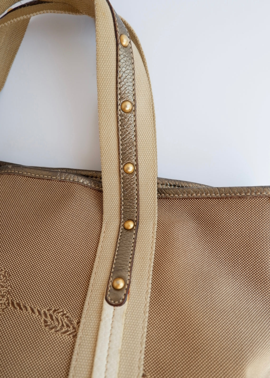 Authentique Sac à Main Prada Bicolore Beige/Doré en Toile et Cuir d'Occasion