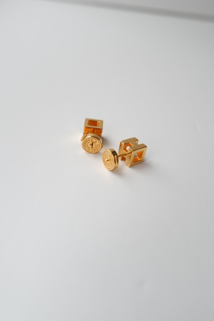 Preowned Hermès Cage d'H Gold-Plated Stud Earrings