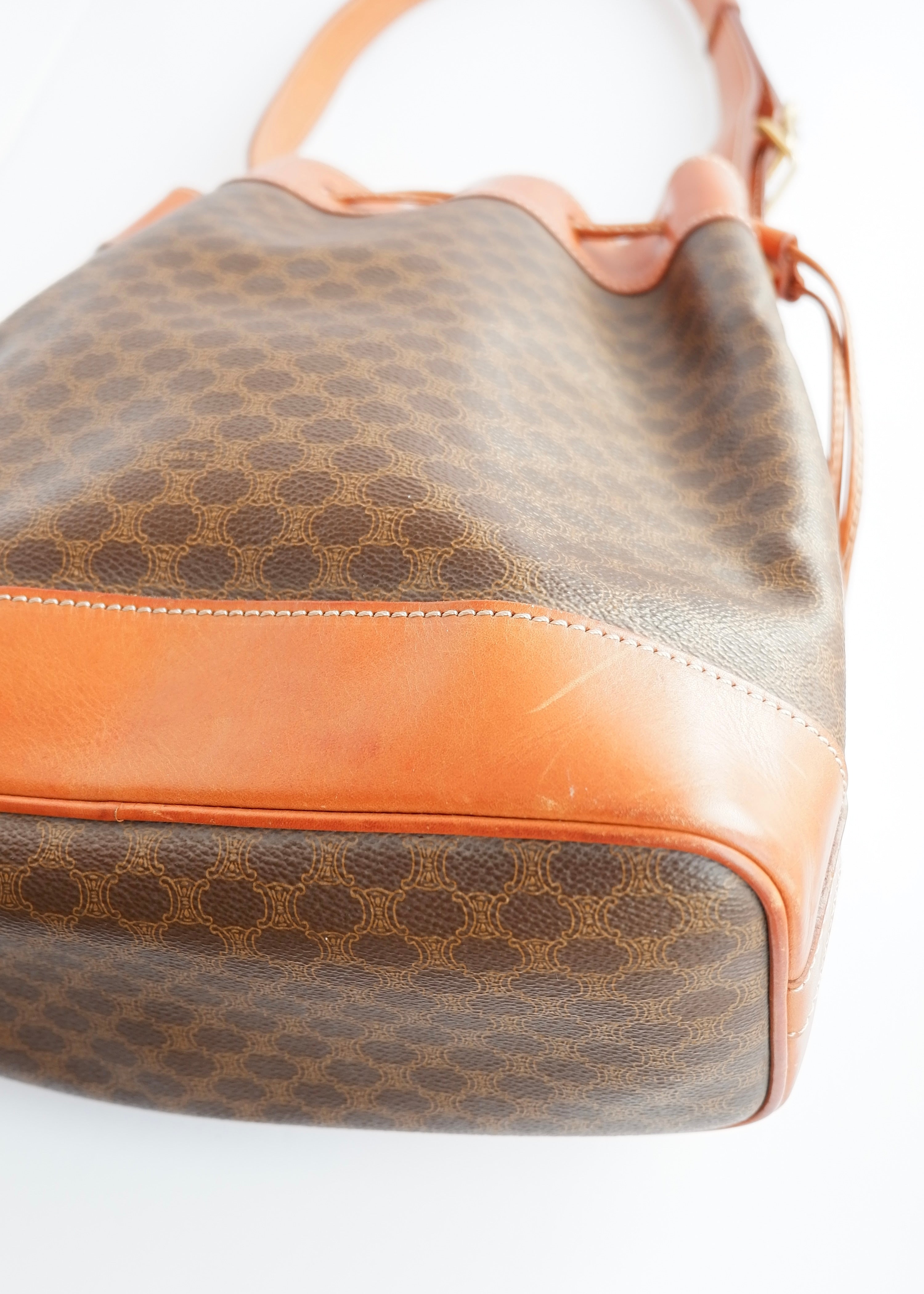 Authentic Preowned Vintage Celine Brown Macadam Bucket Crossbody Bag