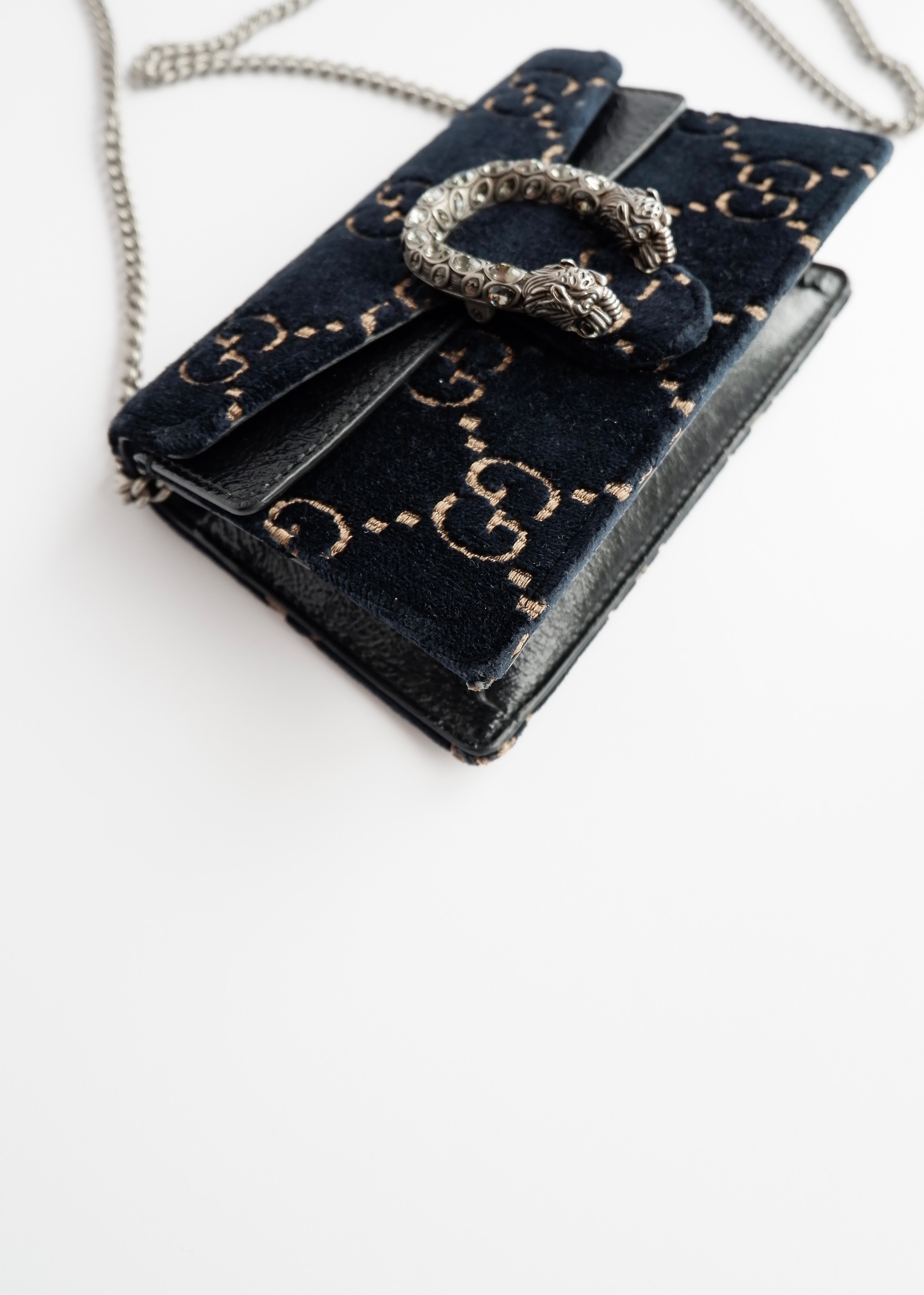 Authentic Preowned Gucci Navy Velvet Super Mini Dionysus Bag