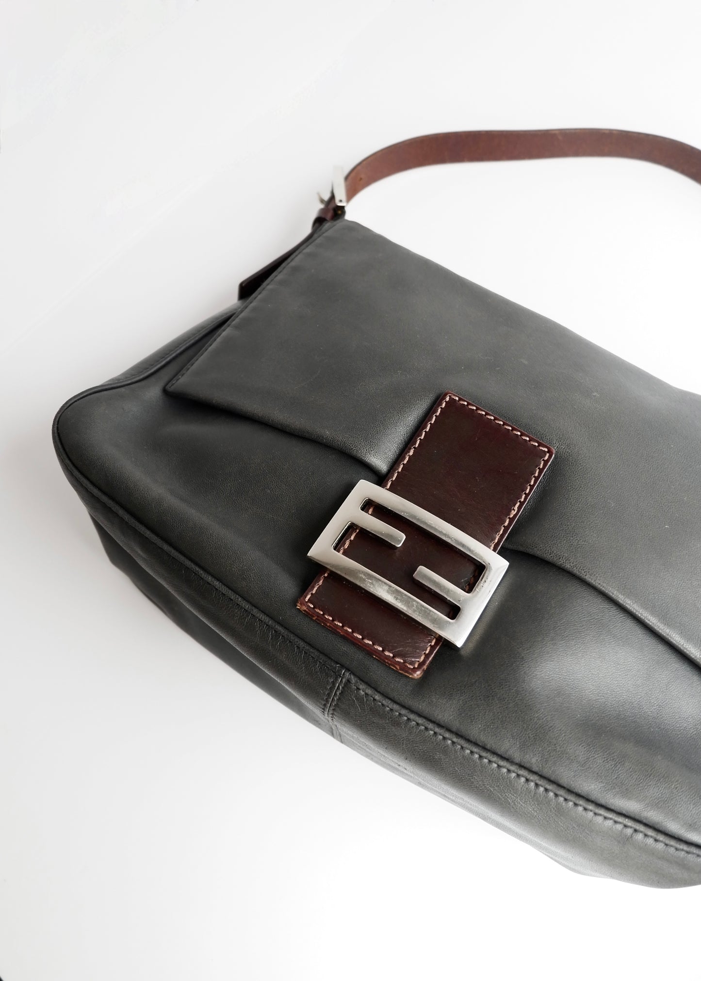 Authentic Preowned Fendi Black/Brown Leather Mamma Baguette Shoulder Bag