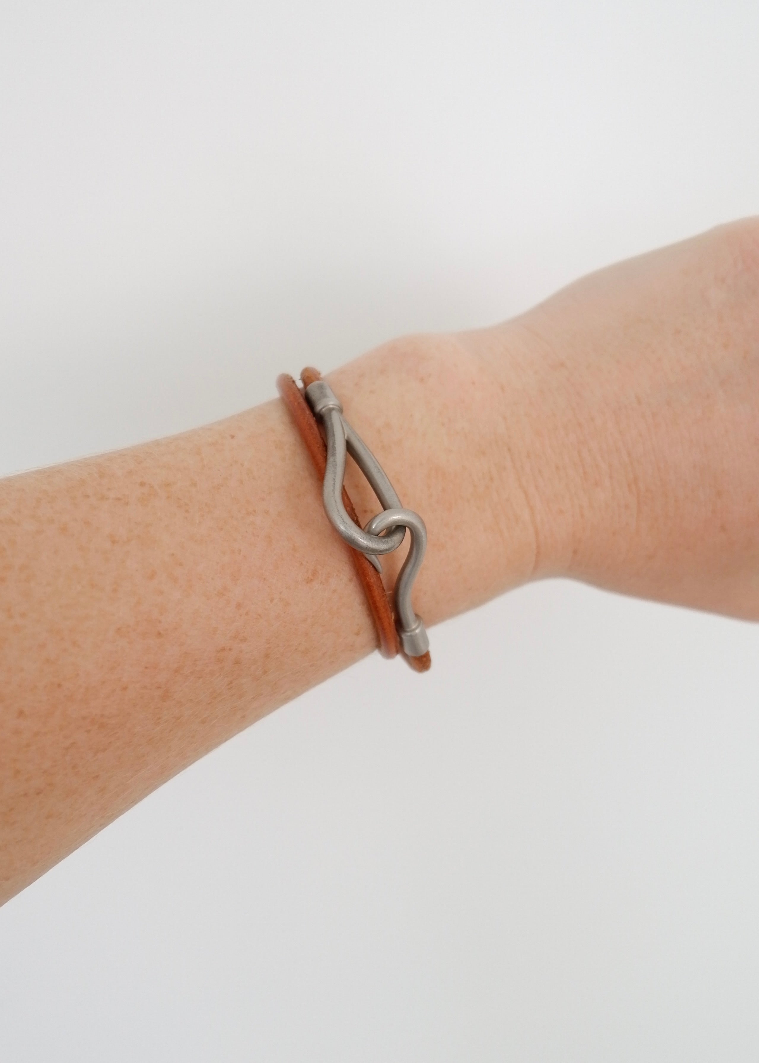 Authentic Preowned Hermes Brown Leather Knot Bracelet