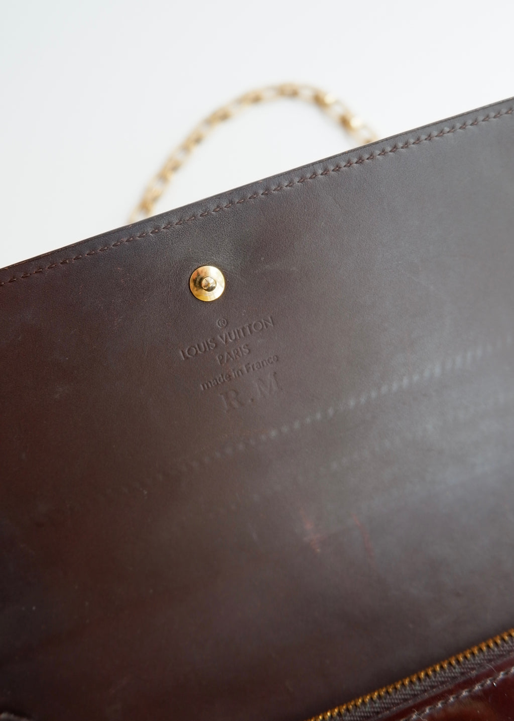 Preowned Louis Vuitton Monogram Vernis Amarante Sarah Chain Wallet