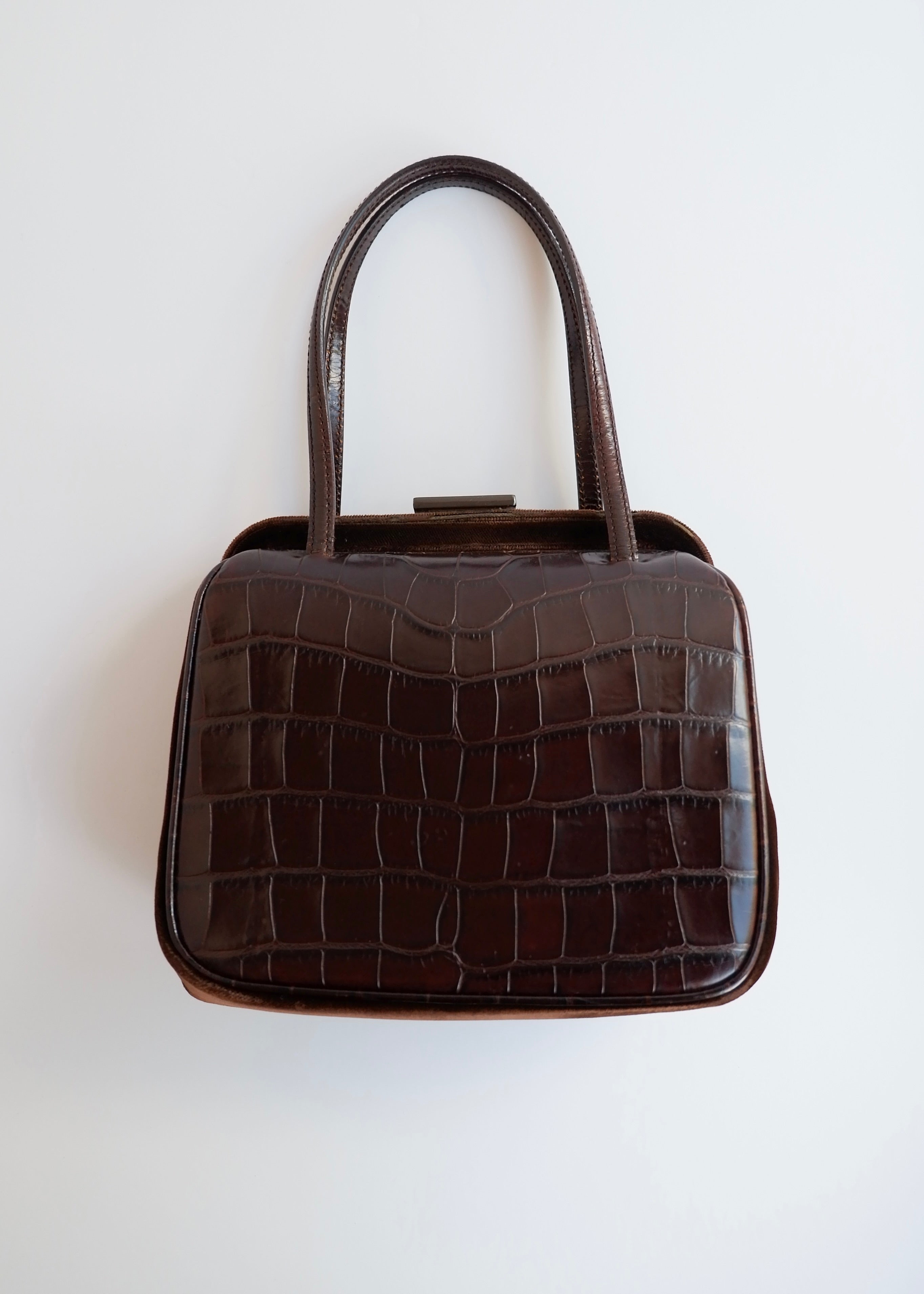 Authentic Preowned Vintage Prada Brown Leather/Velvet Top Handle Bag