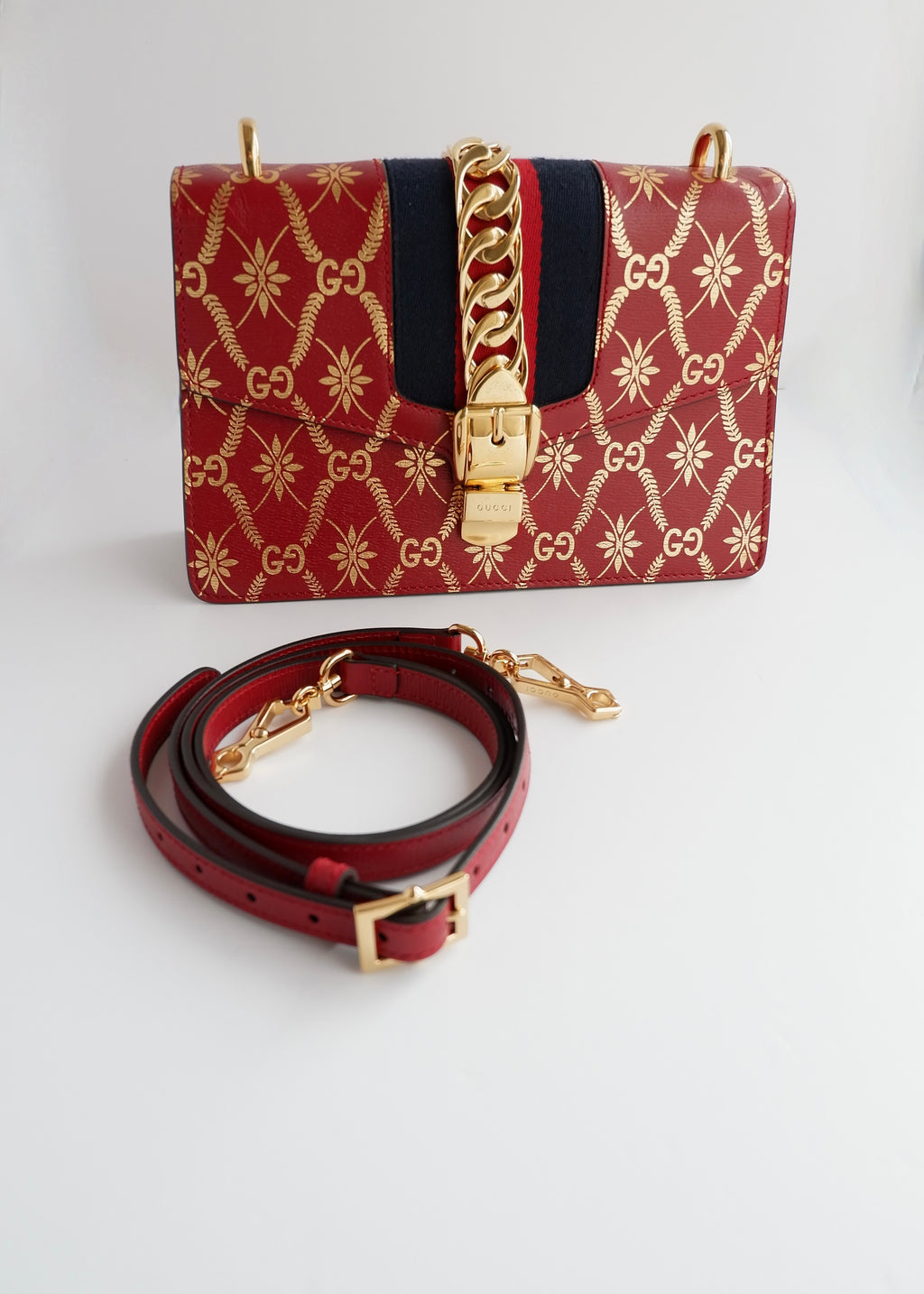 Authentic Preowned Gucci Red/Gold Leather Sylvie Bag