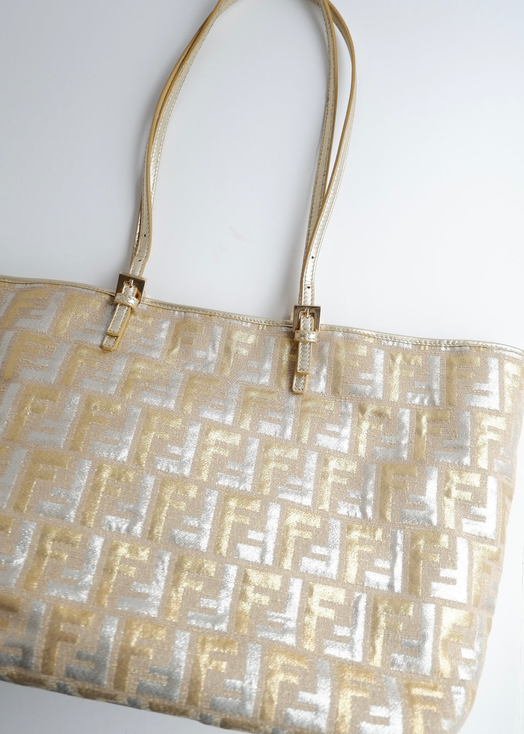 Authentic Preowned Fendi Gold/ Silver Canvas Zucca Tote Bag