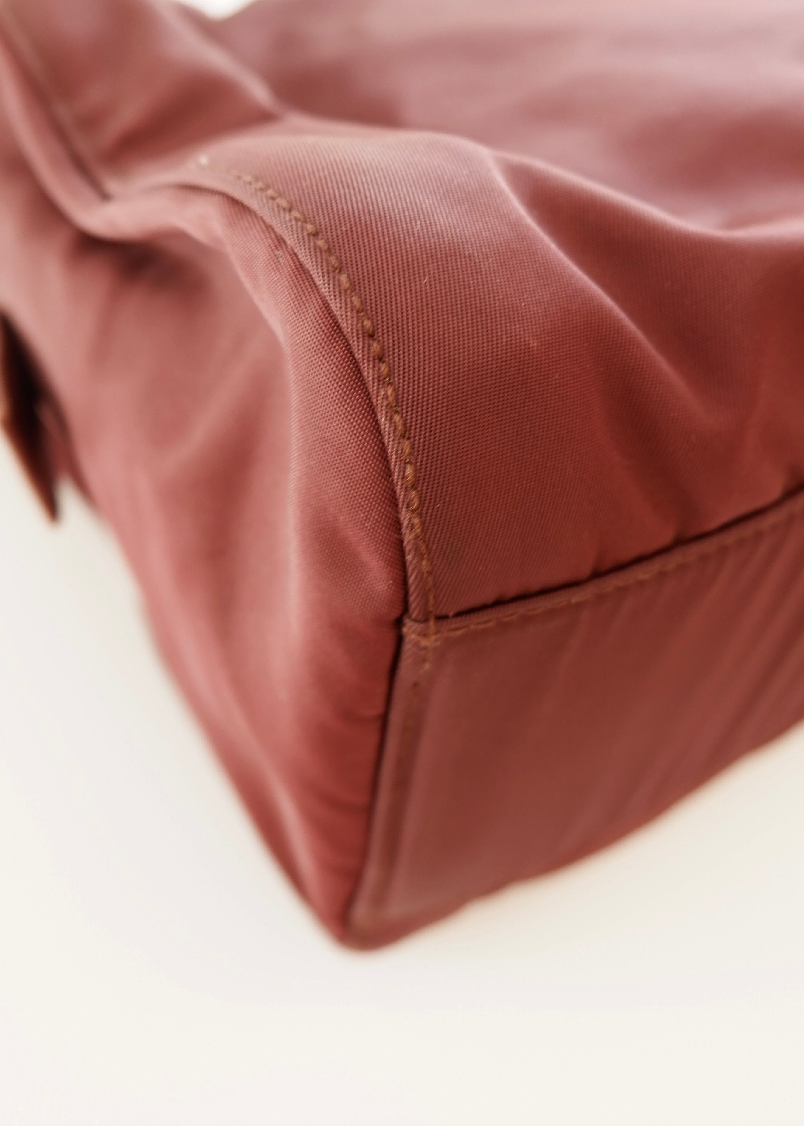 Preowned Prada Burgundy Nylon Chain Shoulder Tote