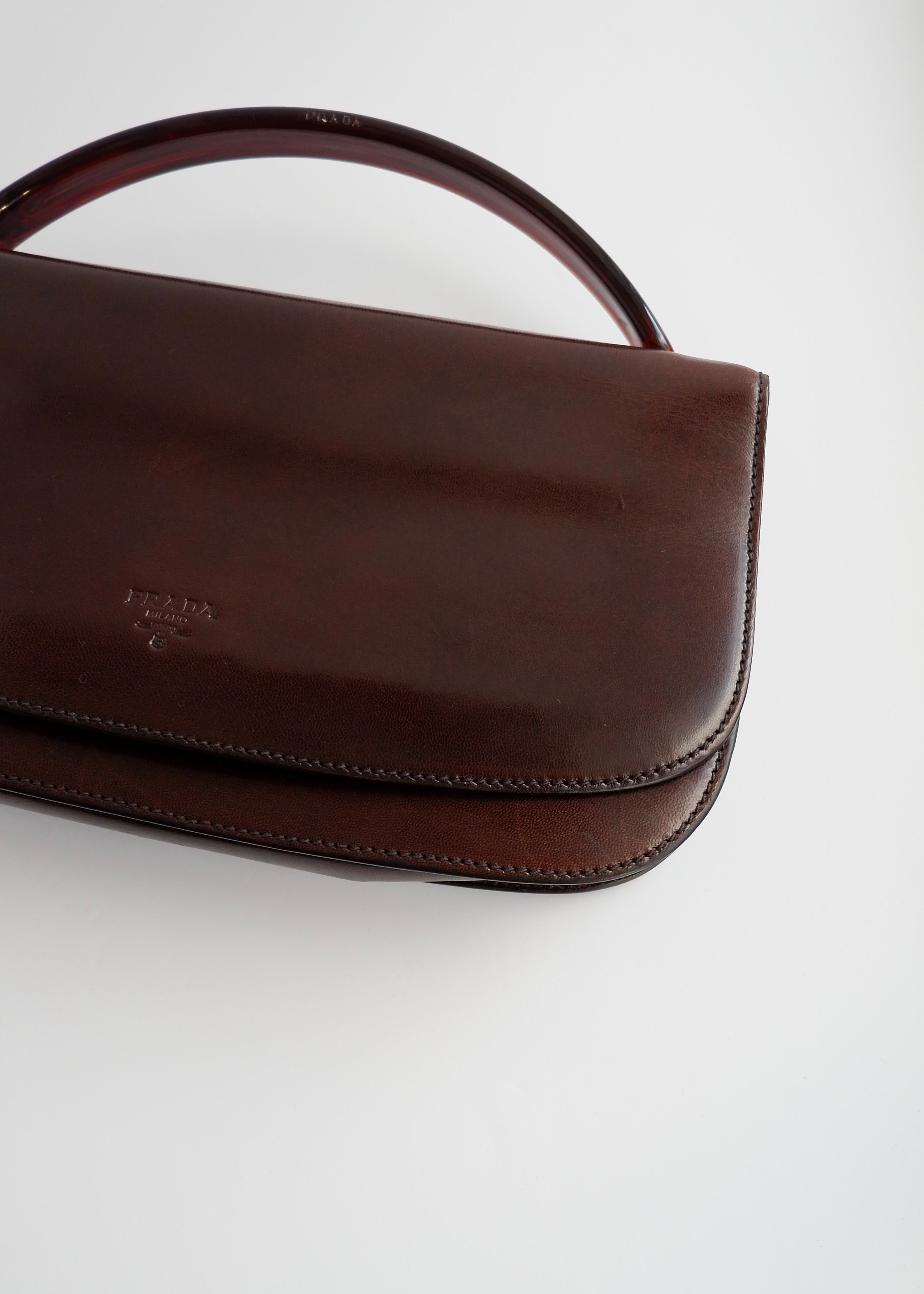 Authentic Preowned Vintage Prada Brown Leather Top Handle Bag