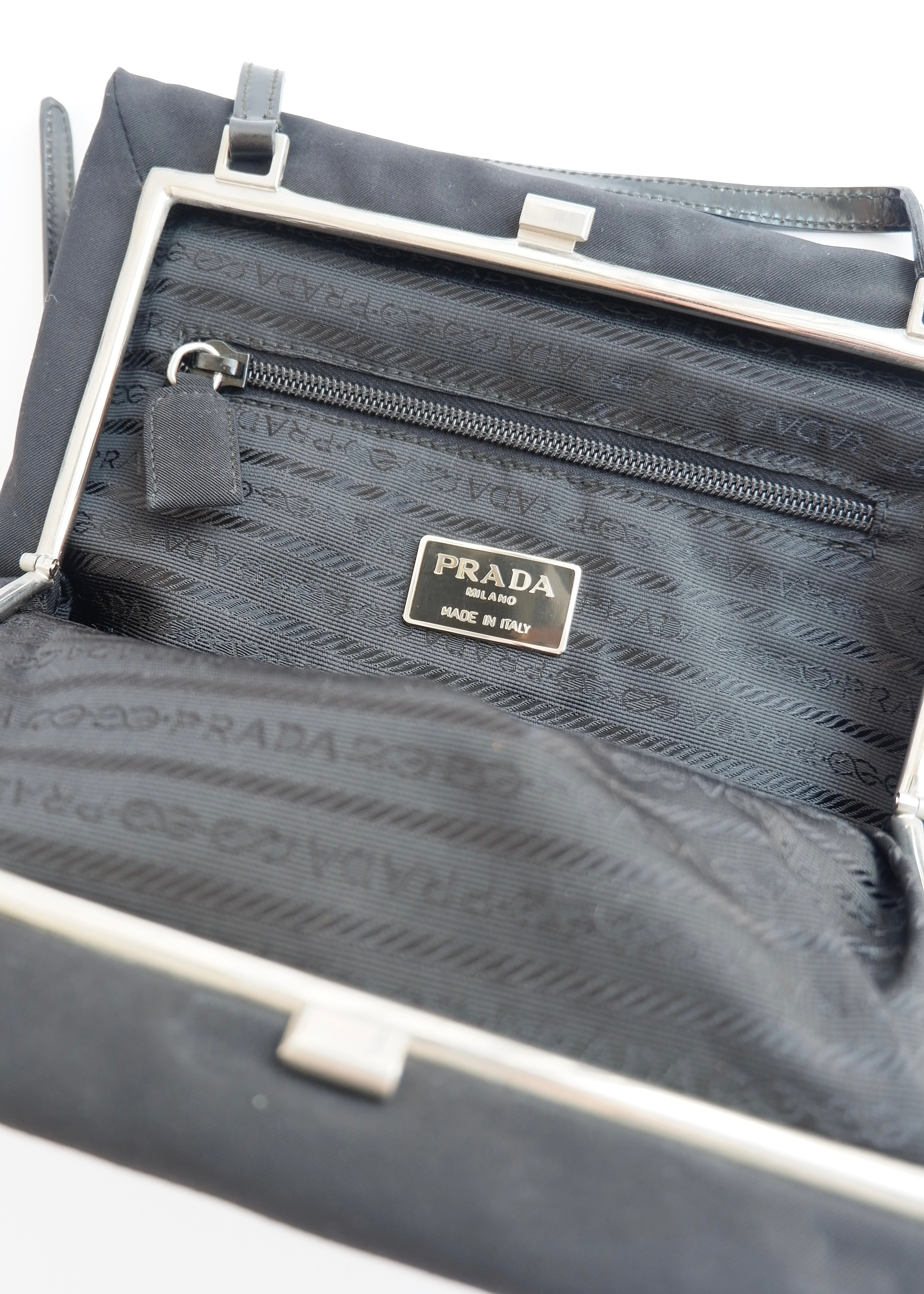 Authentic Preowned Prada Black Fabric Long Strap Kisslock Shoulder Bag