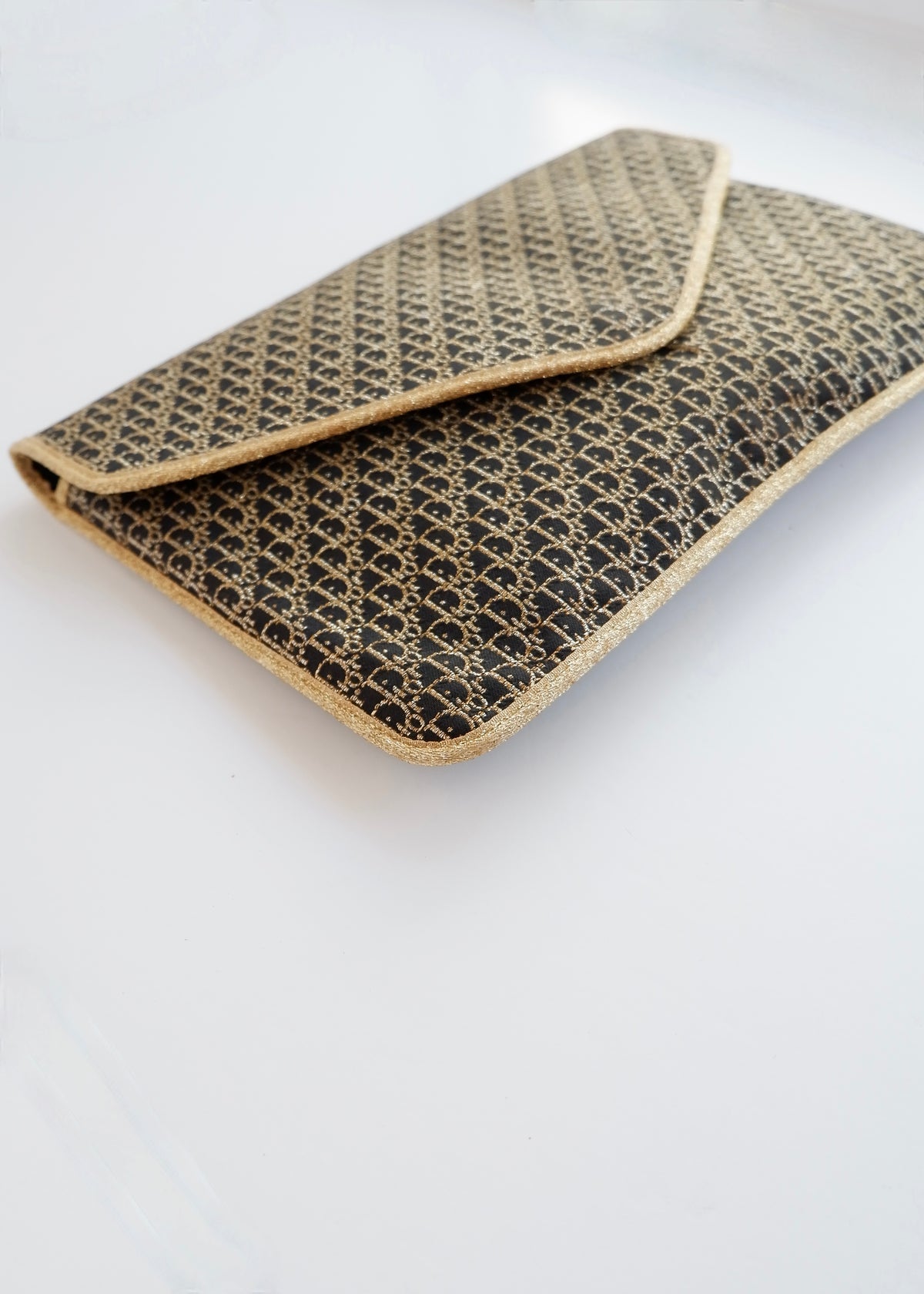 Preowned Vintage Christian Dior Navy/ Gold Fabric Pouch