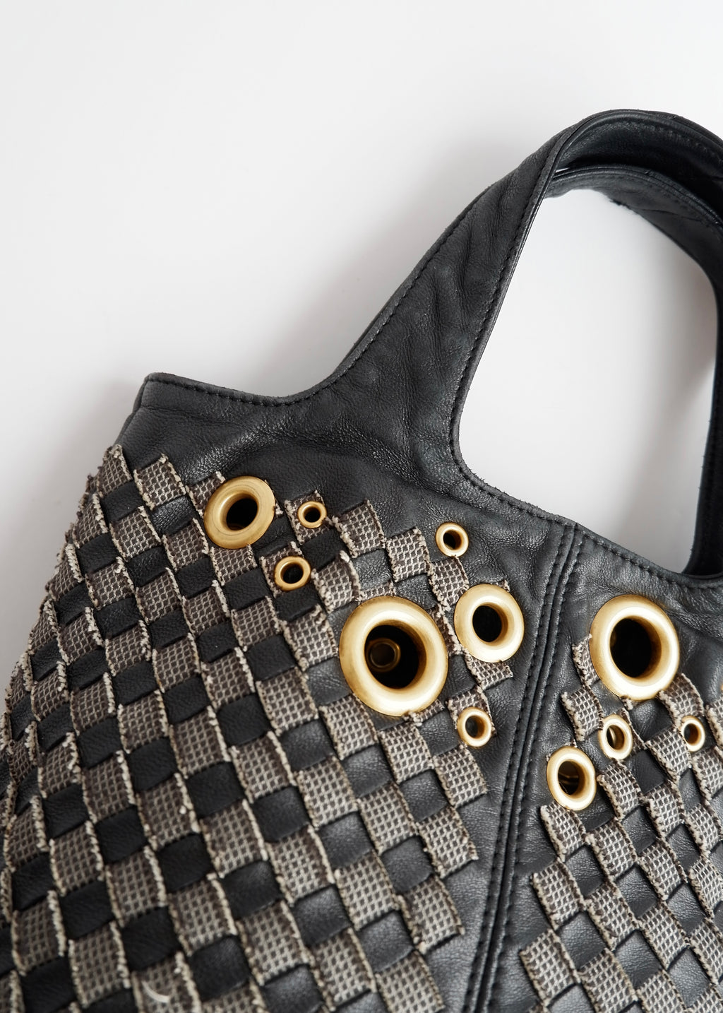 Authentic Preowned Bottega Veneta Black Leather Intrecciato Gold Rivet/Studded Handbag