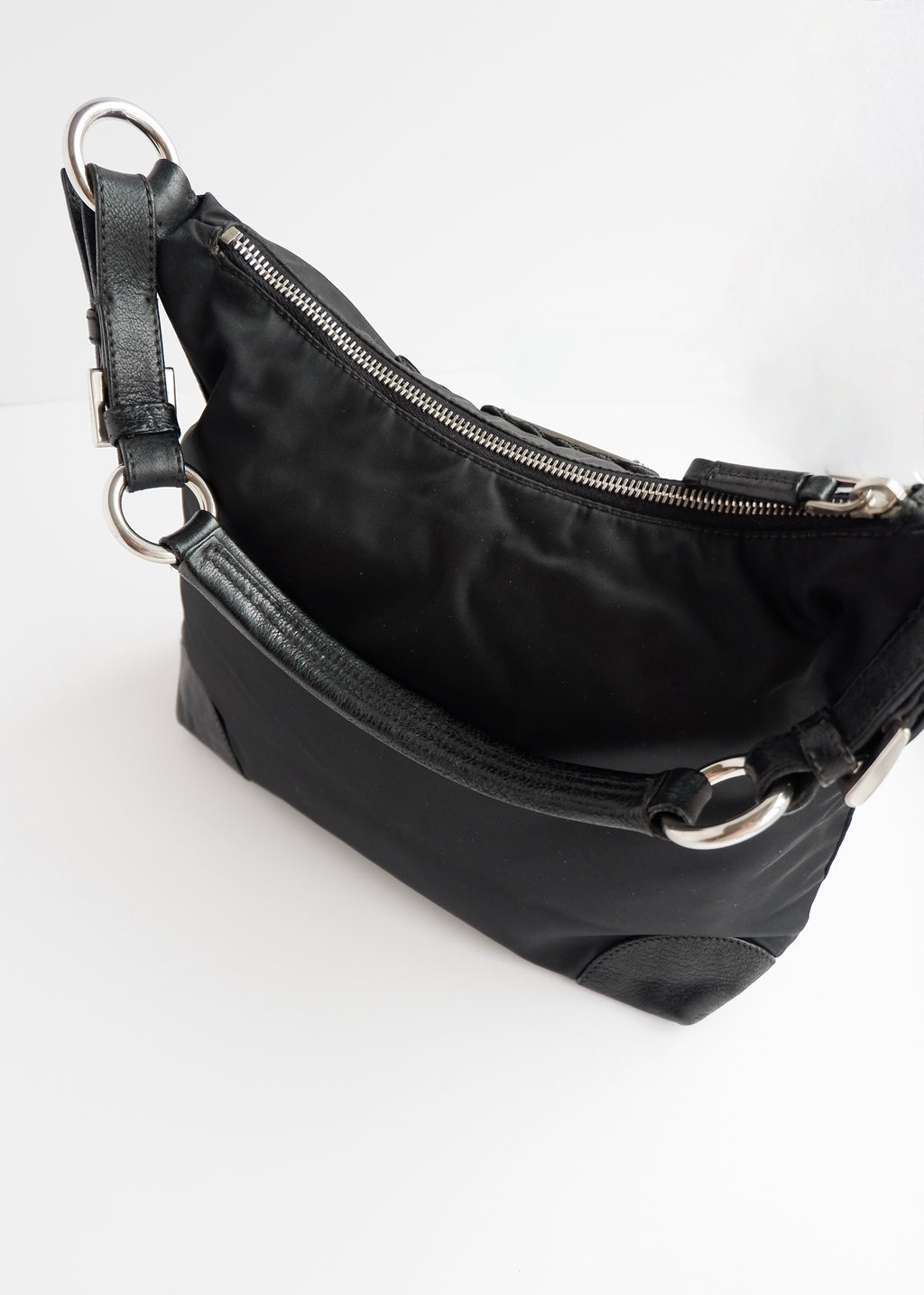 Authentic Preowned Prada Black Nylon Embroidered Hobo Shoulder Bag
