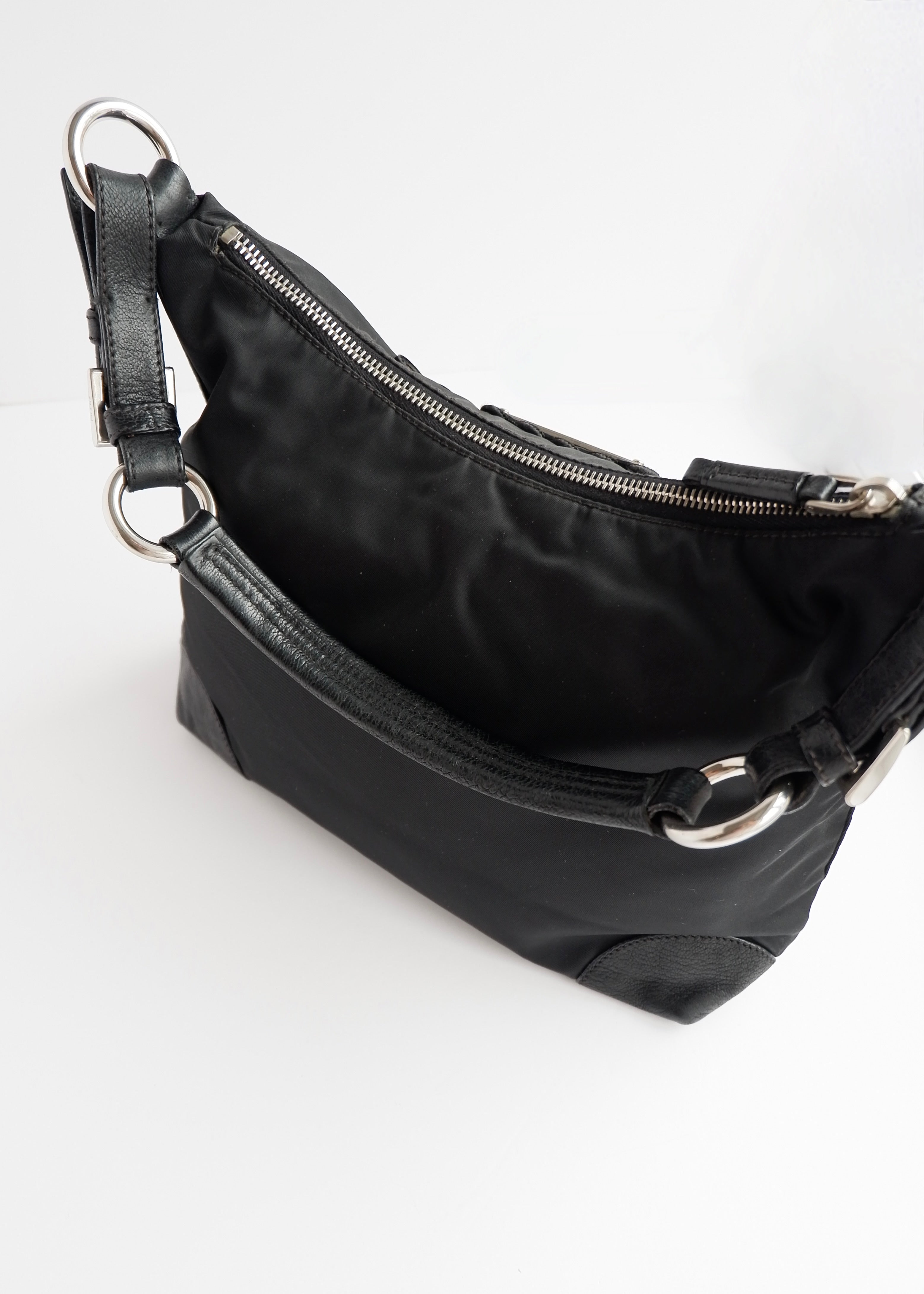 Authentic Preowned Prada Black Nylon Embroidered Hobo Shoulder Bag