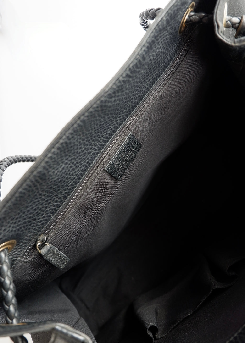 Preowned Gucci Black GG Canvas Leather Woven Strap Shoulder Tote