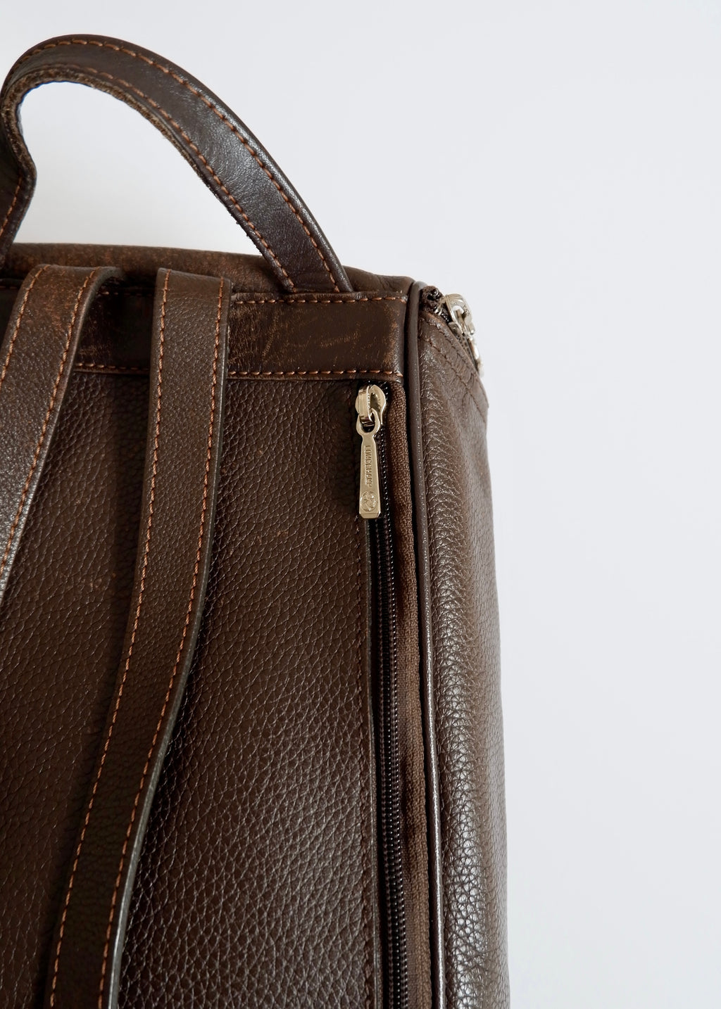 Authentique sac à dos en cuir marron Longchamp d'occasion