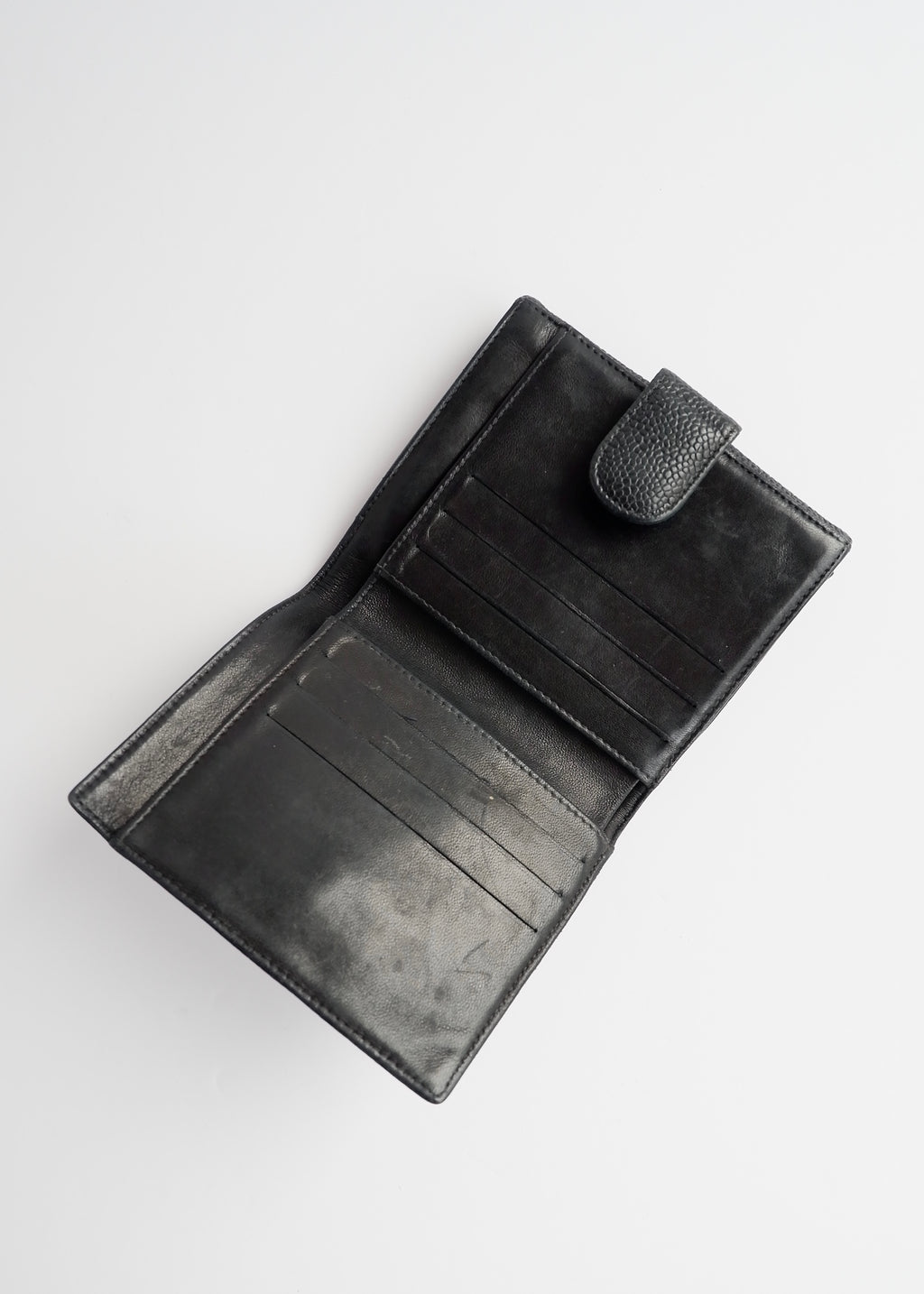 Authentic Preowned Vintage ChanelBlack Caviar Leather Bi-Fold Wallet