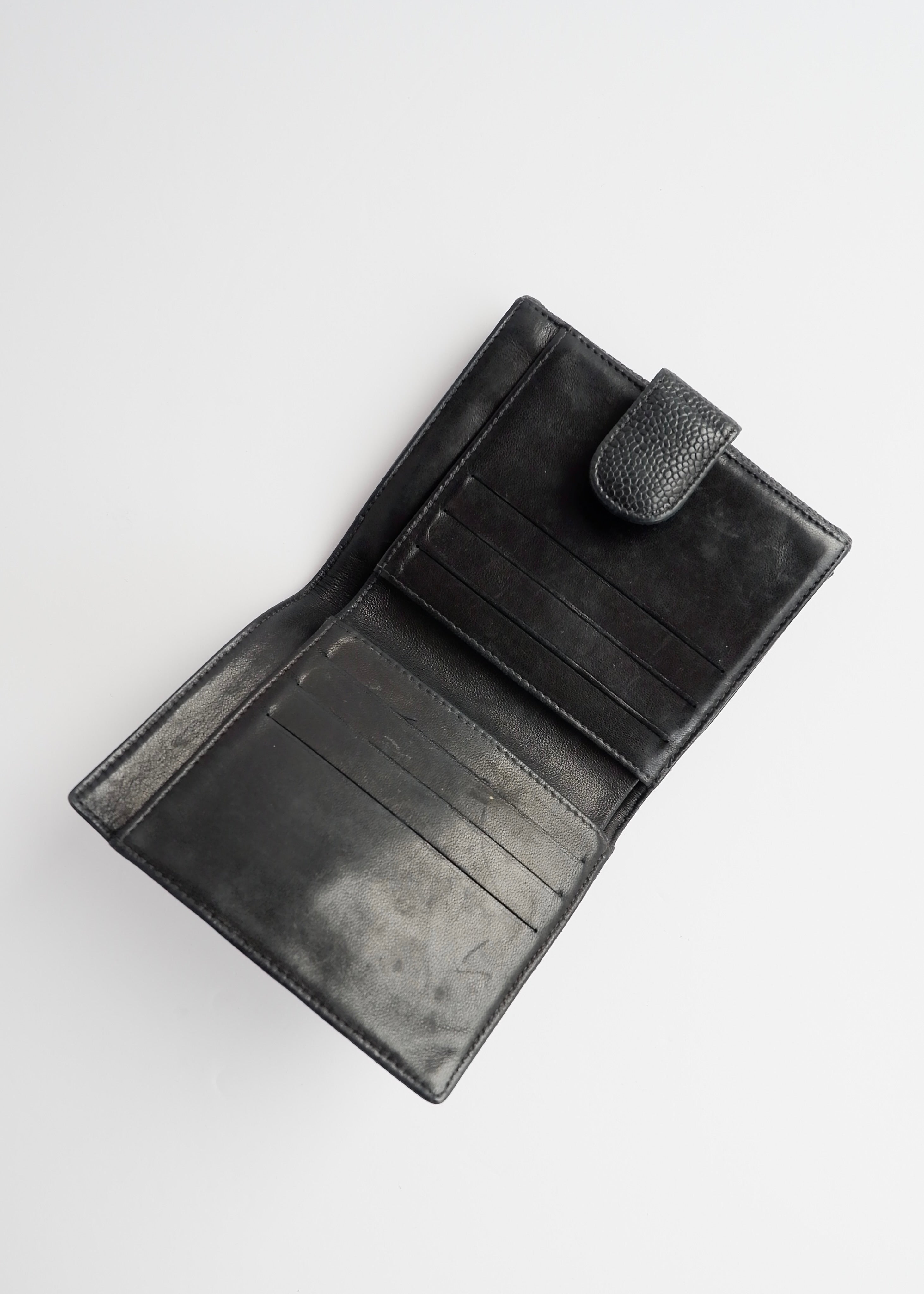 Authentic Preowned Vintage ChanelBlack Caviar Leather Bi-Fold Wallet