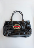 Preowned Gucci Black Dialux/ Patent Leather Britt Shoulder Tote