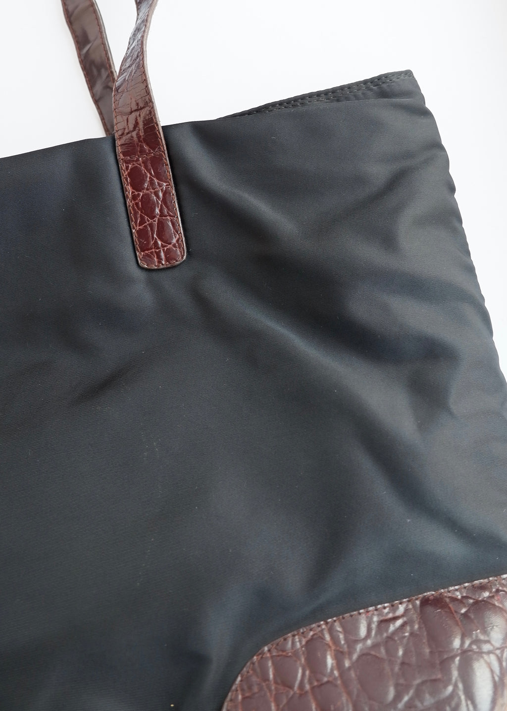 Authentic Preowned Prada Black/ Burgundy Nylon/Patent Leather Long Strap Tote Bag
