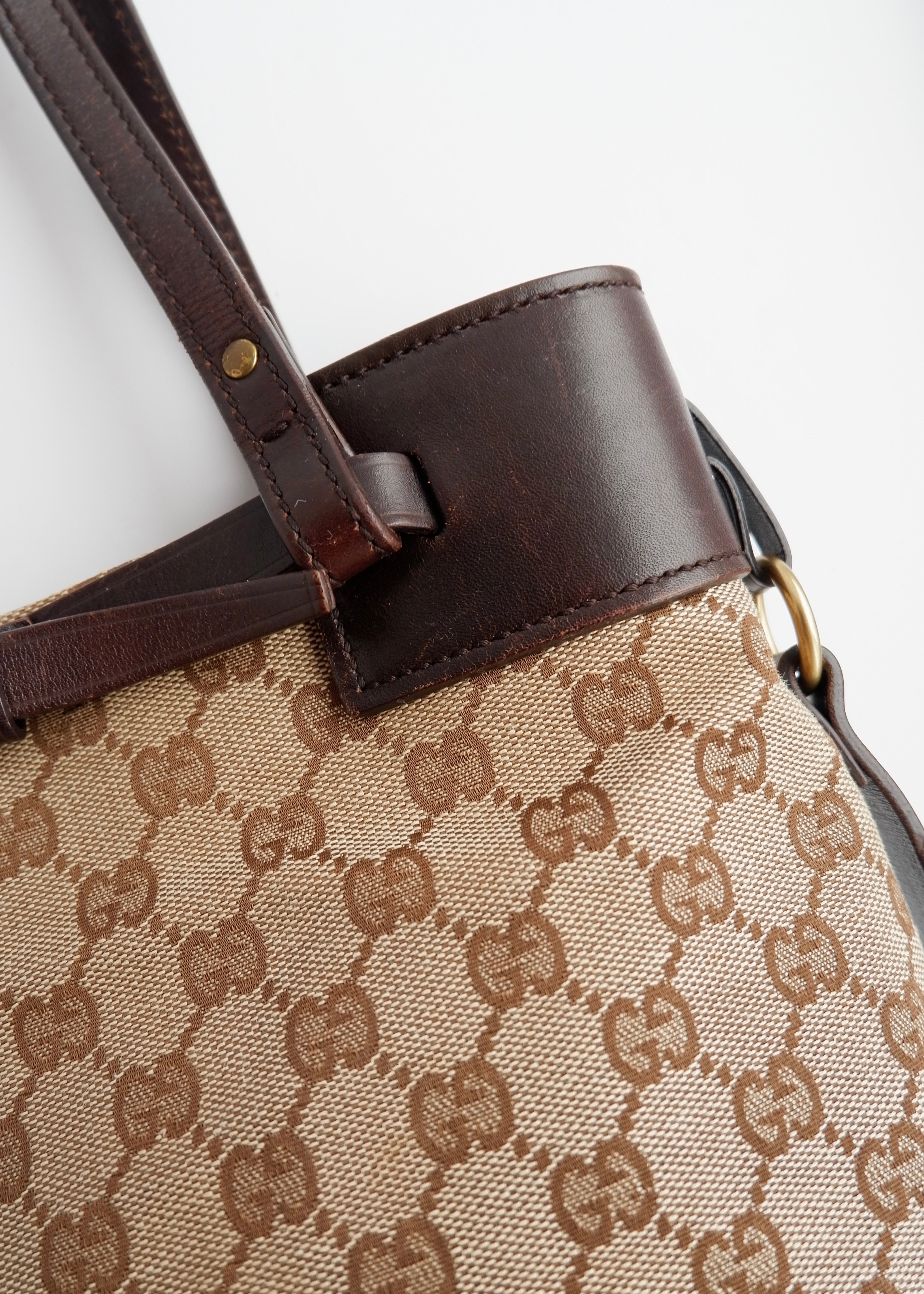 Authentic Preowned Gucci Brown GG Canvas Leather Buckle Shoulder Bag
