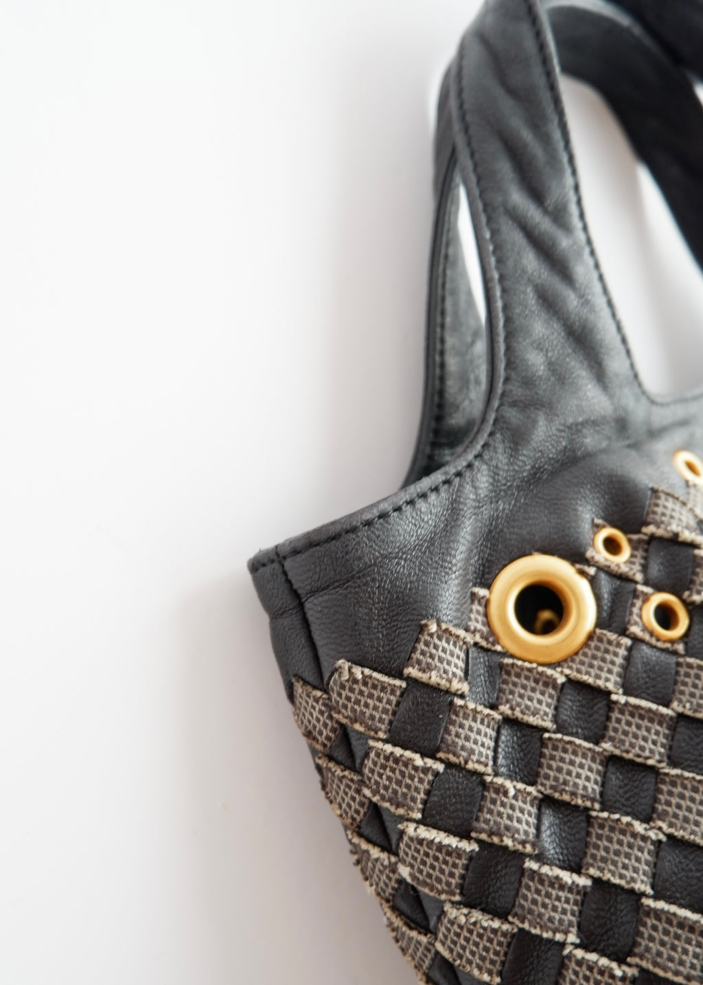 Authentic Preowned Bottega Veneta Black Leather Intrecciato Gold Rivet/Studded Handbag