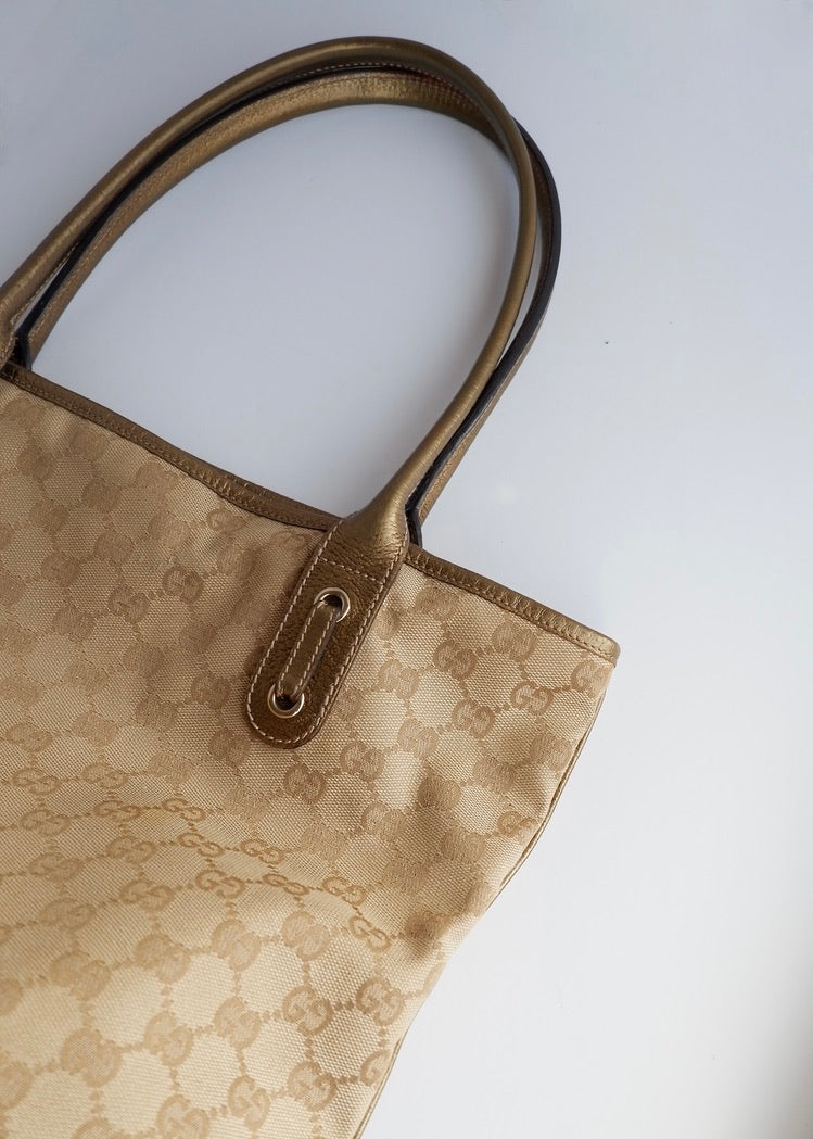 Authentic Preowned Gucci Gold GG Canvas Tote Bag
