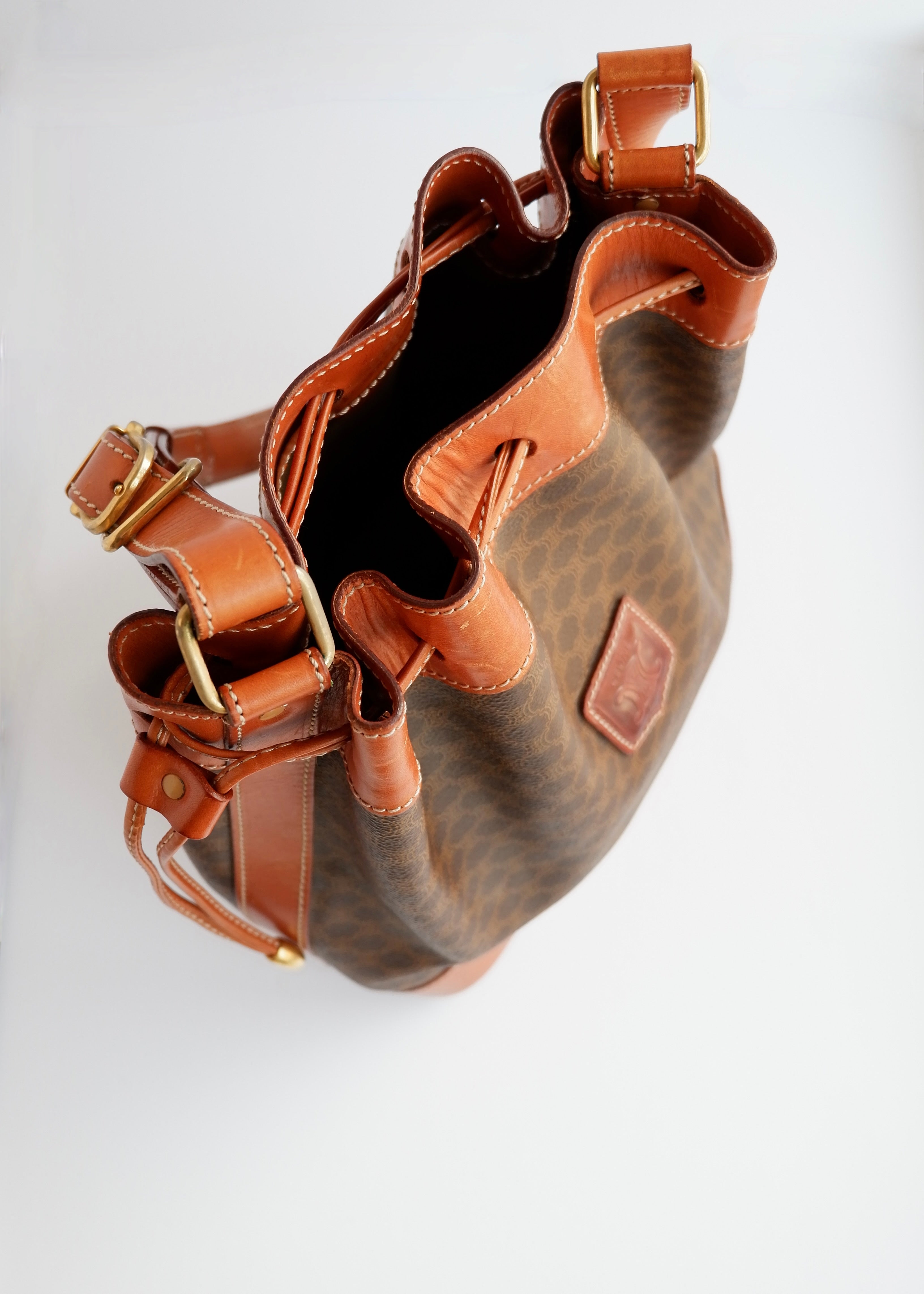 Authentic Preowned Vintage Celine Brown Macadam Bucket Crossbody Bag
