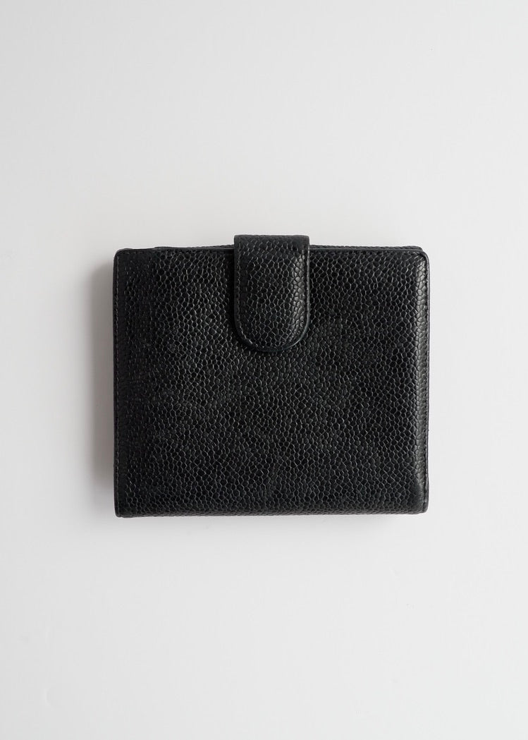 Authentic Preowned Vintage ChanelBlack Caviar Leather Bi-Fold Wallet